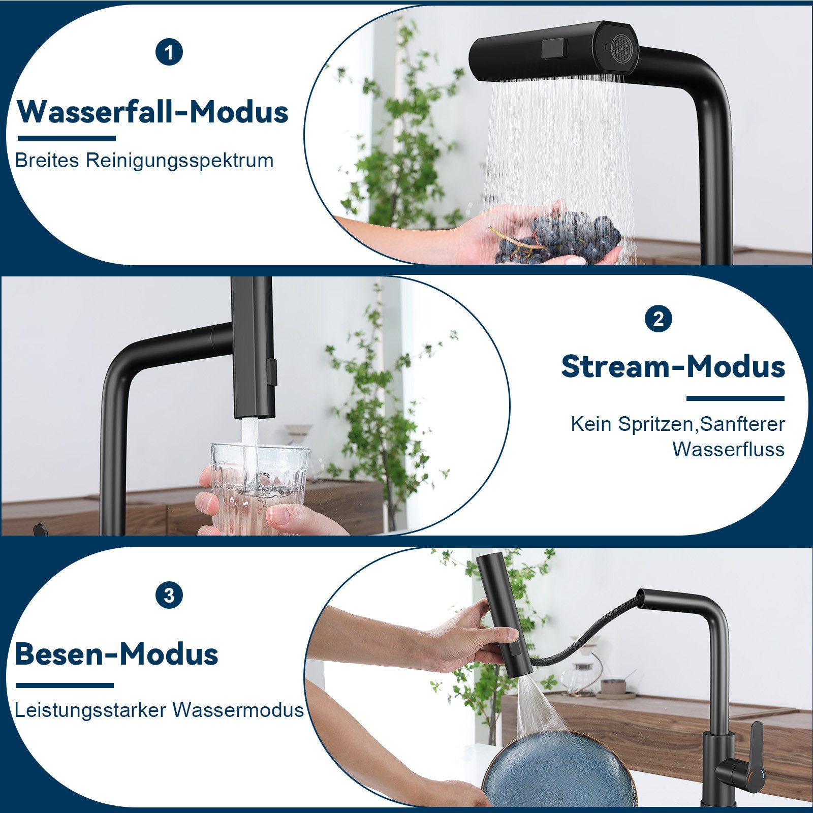 ZMH Küchenarmatur Ausziehbar - Mischbatterie Spültischarmatur 360° Drehbar Küche (Set, Küchenarmatur mit Brause) mit Brause Edelstahl 2 Strahlarten , ausziehbar – Bild 5 von 5