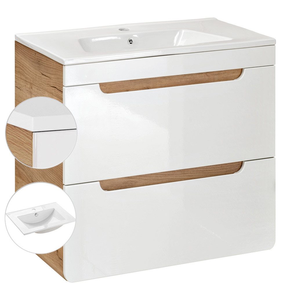 Lomadox Waschtisch LUTON-56, weiß mit Wotan Eiche Nb. 61/60,8/46 cm günstig online kaufen