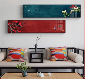 TPFLiving Kunstdruck (OHNE RAHMEN) Poster - Leinwand - Wandbild, Abstrakte Strukturen - (12 Motive in 6 verschiedenen Größen), Farben: Rot und Blau - Größe: 30x120cm