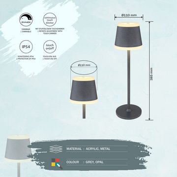 bmf-versand Tischleuchte Tischlampe kabellos mit Akku Wohnzimmer Touch Dimmer Tischleuchte, Anthrazit, LED fest integriert, Warmweiß, Touchdimmer, Dimmbar, ohne Kabel, Außenlampe