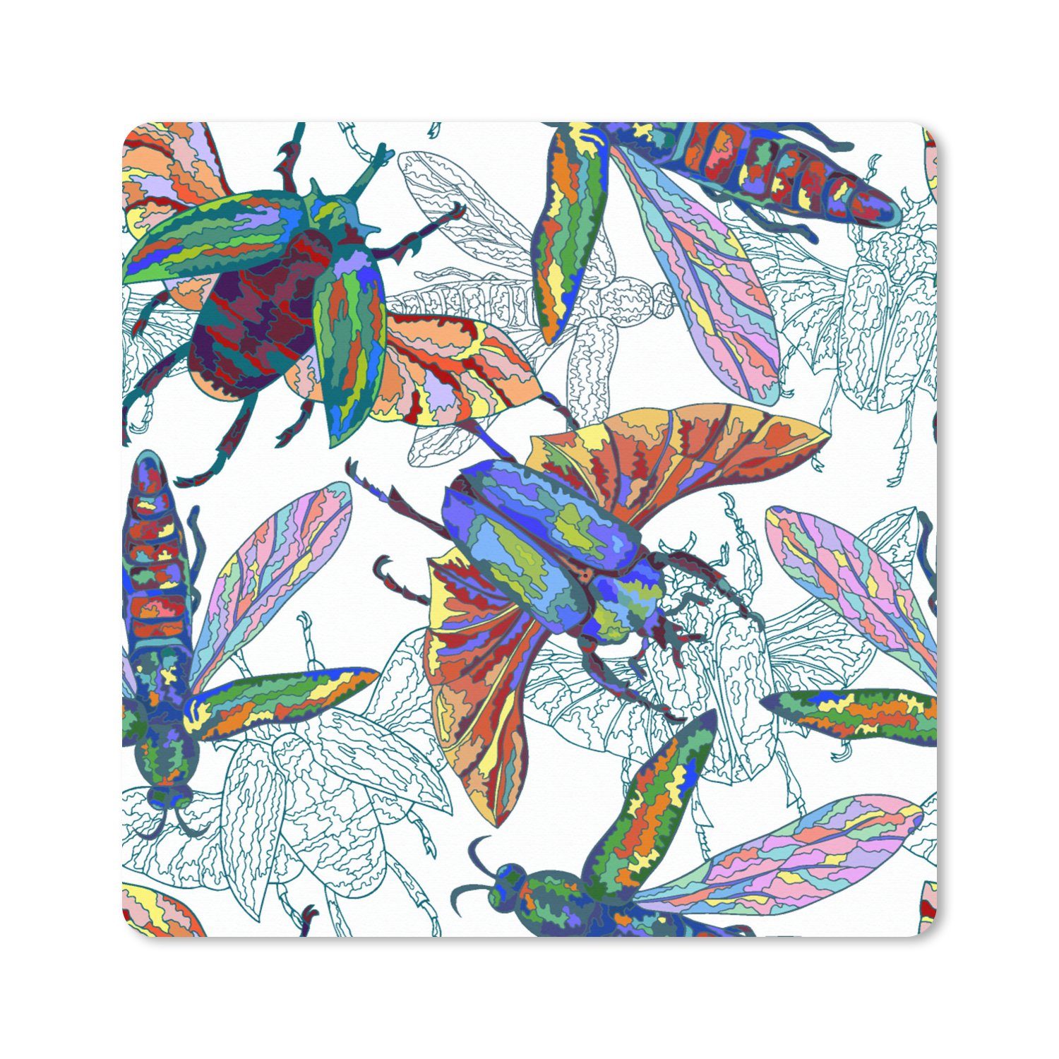 MuchoWow Gaming Mauspad Insekten - Regenbogen - Design (1-St), Gaming, Rutschfester Unterseite, Mausunterlage, 80x80 cm, XXL, Großes