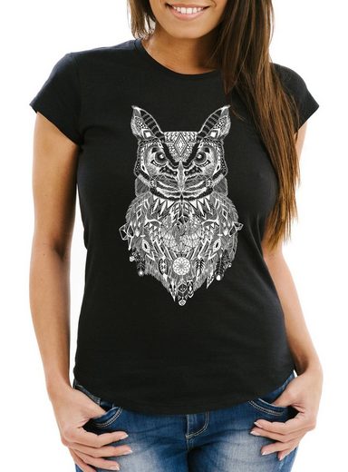 Neverless Print-Shirt »Damen T-Shirt Eule Atzekenmuster Ethno Boho Bohamian Atzec Owl Neverless®« mit Print