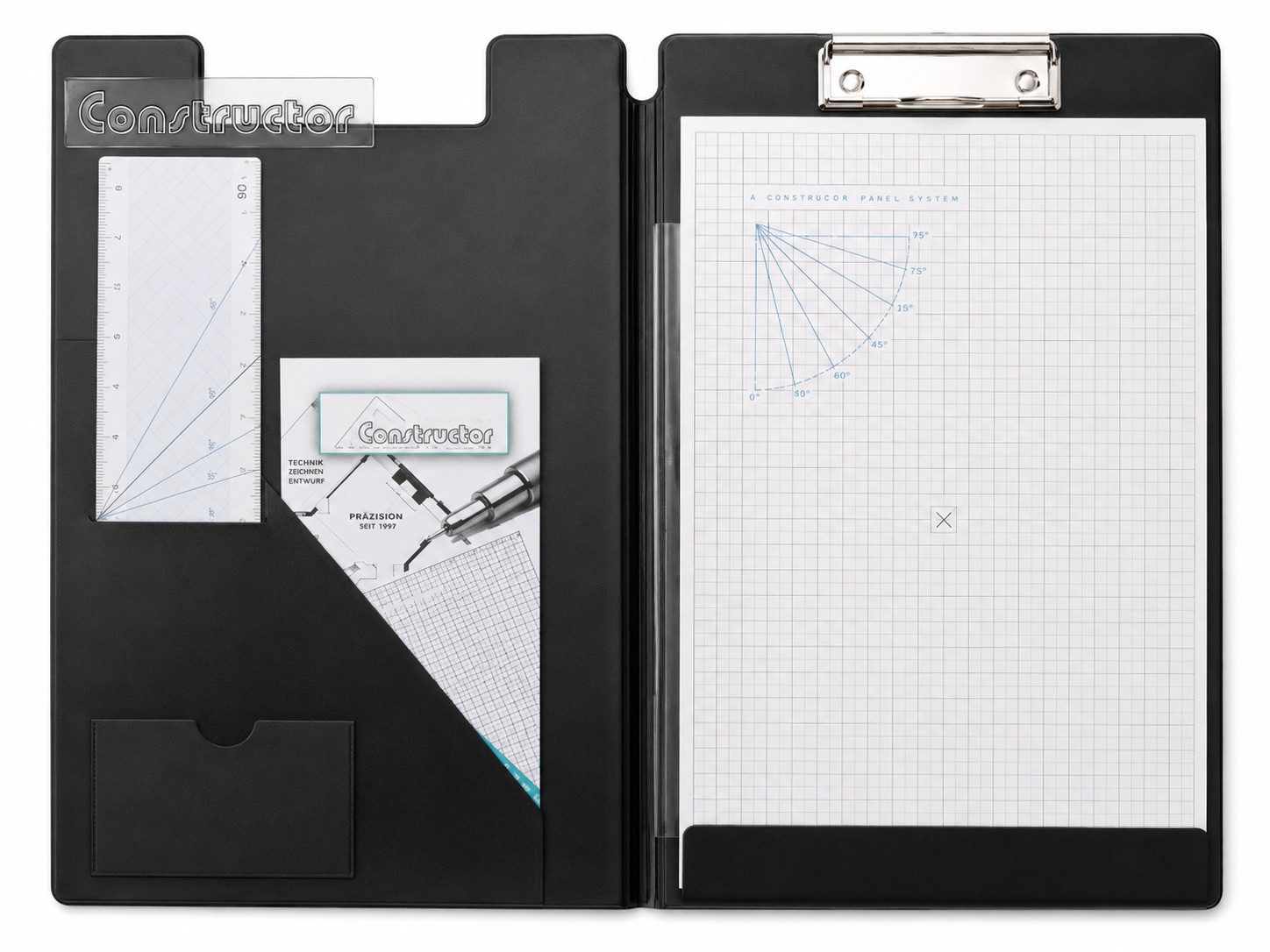 INTRA-TEC Organisationsmappe Clipmappe SET DIN A4 mit 30 cm Maßstabslineal (1-St), robuste Baustellenmappe mit Metallklemme