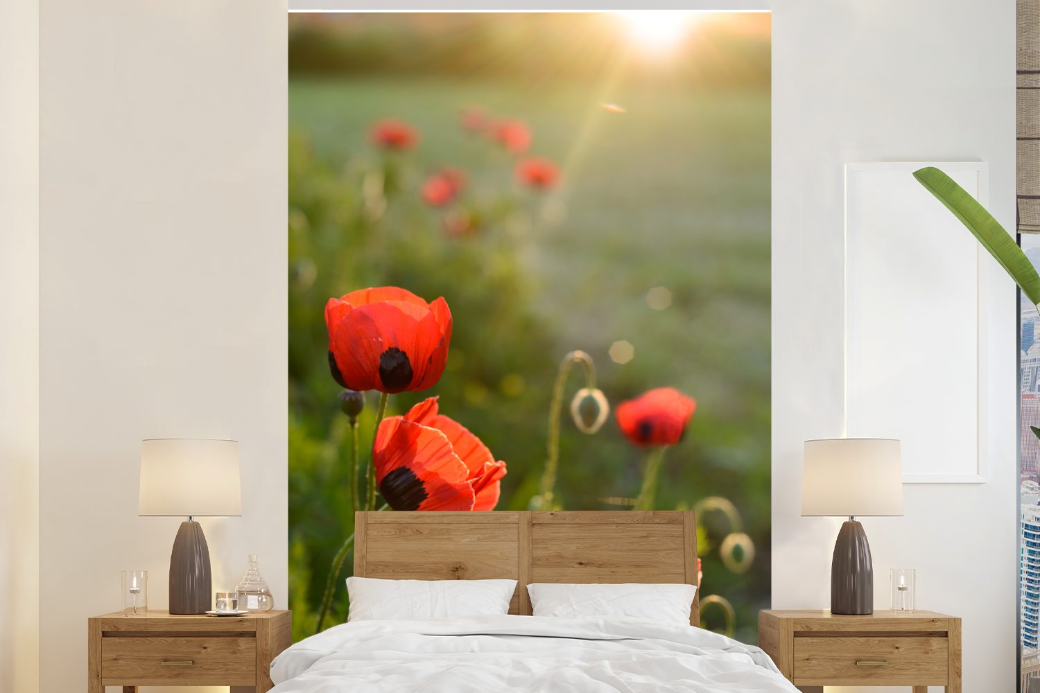 MuchoWow Fototapete Mohnblumen bei Sonnenuntergang, Matt, bedruckt, Wandtapete für St), (3 Wohnzimmer, Tapete Montagefertig Vinyl