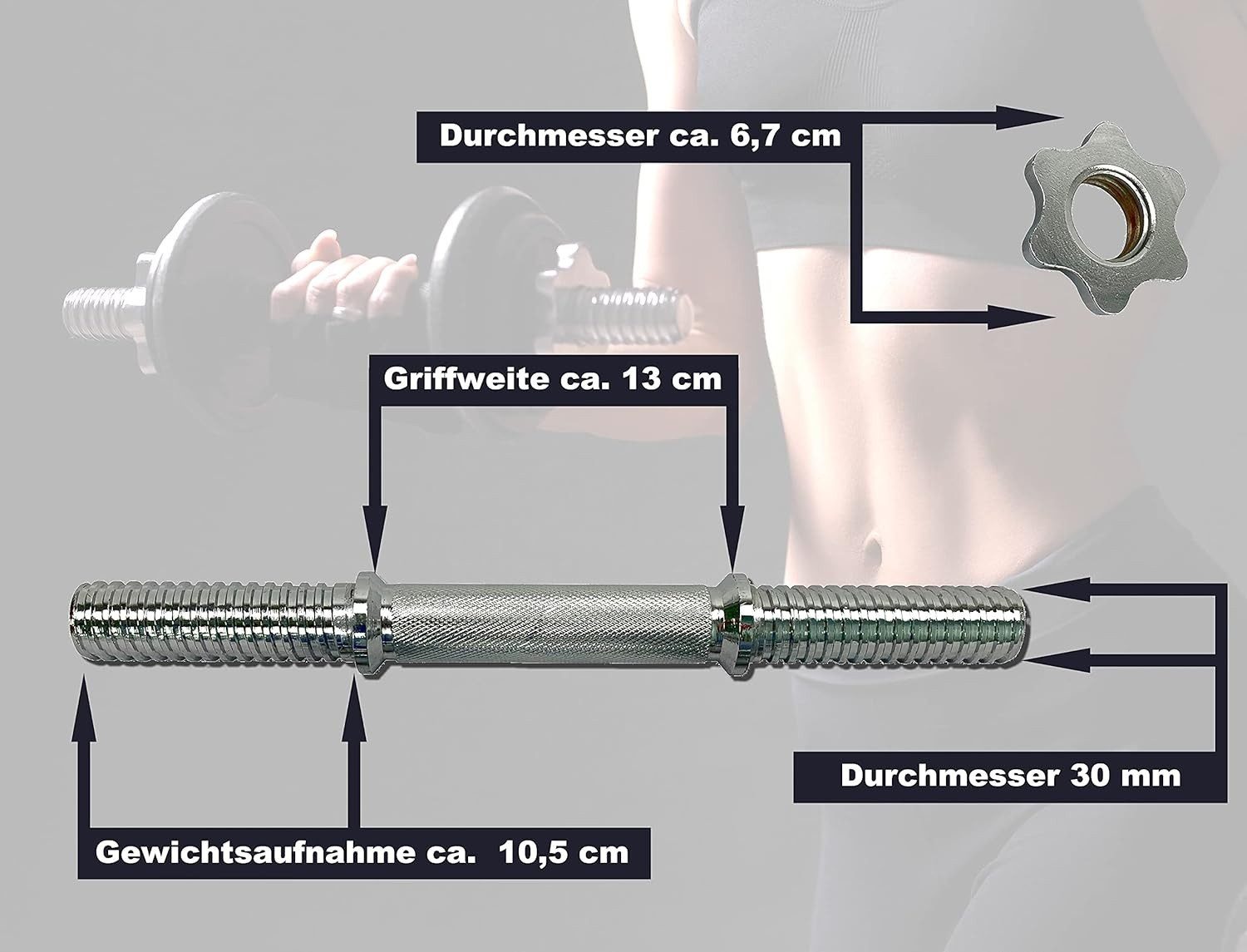 body coach Kurzhantelstange 2 x 35,2 cm mit kreuz gerändeltem Griff Sternschrauben Chrom 30 mm, verchromtes Metall, 35,2 cm (Spar-Set, 2-tlg., 2 mal Kurzhantelstange), mit Sternverschlüssen