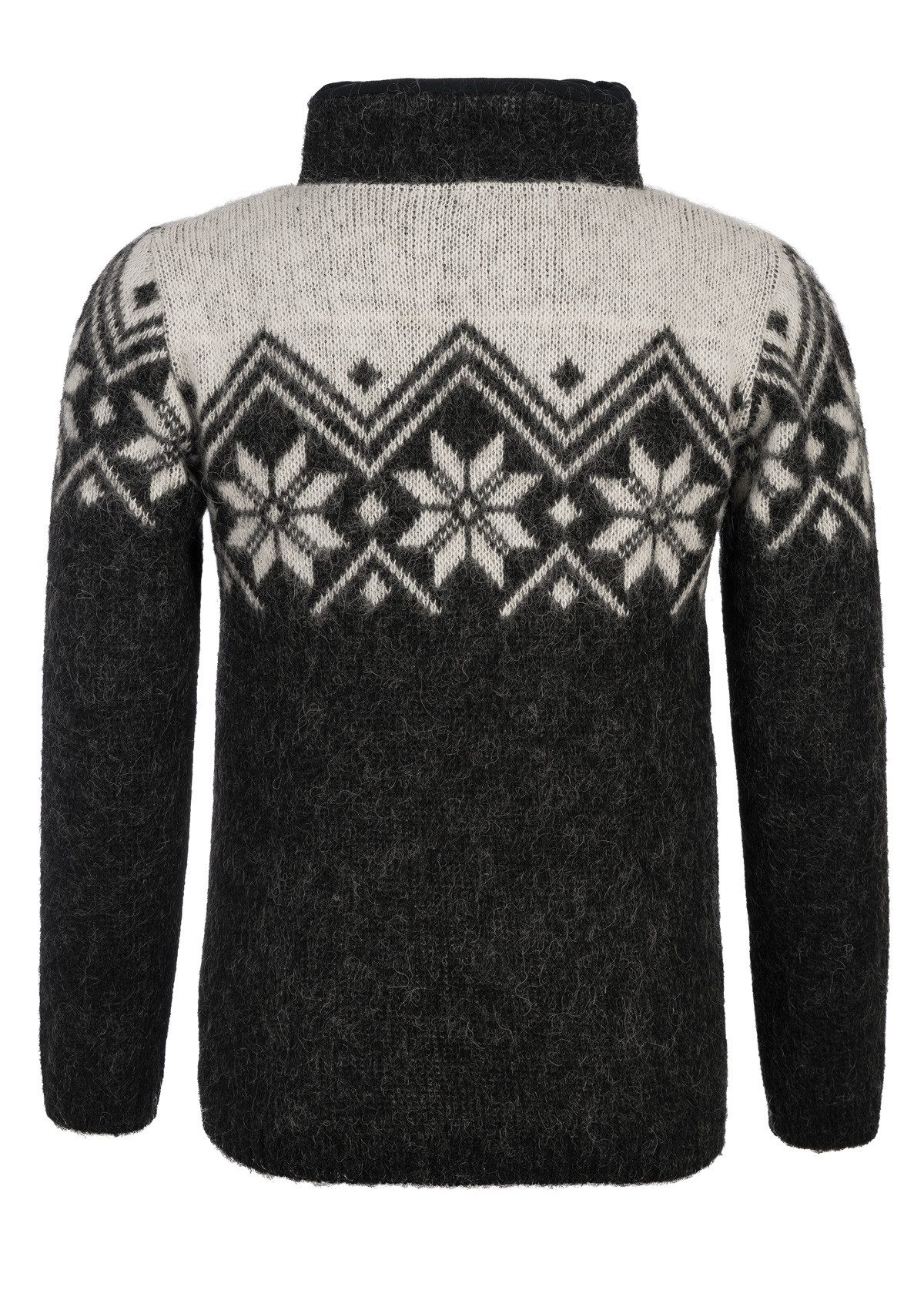 KIDKA Wollpullover - Norweger Woll-Troyer für Damen / Herren - Farbe schwarz kombi - aus rauer isländischer Wolle