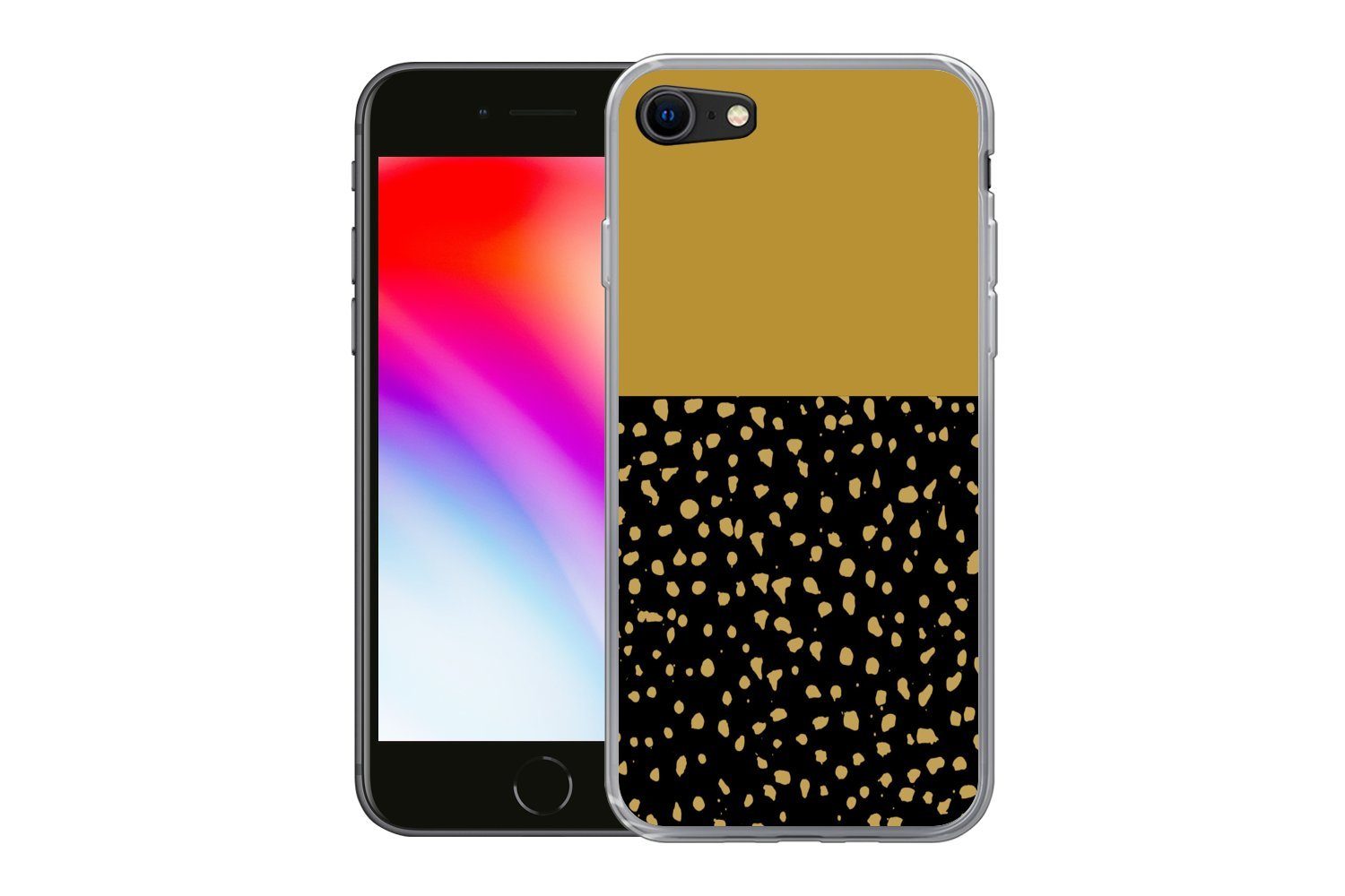 MuchoWow Handyhülle für Apple iPhone 8 Polka dots - Ockergelb - Schwarz, Smartphone-Bumper, Print, Handy Schutzhülle Dünn