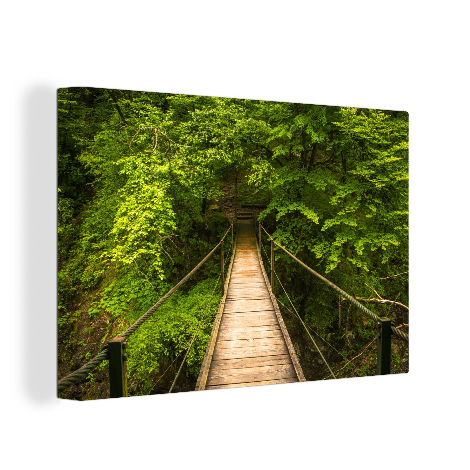 OneMillionCanvasses® Leinwandbild Hölzerne Hängebrücke im Triglav-Nationalpark in Slowenien, (1 St), Wandbild Leinwandbilder, Aufhängefertig, Wanddeko, 30x20 cm