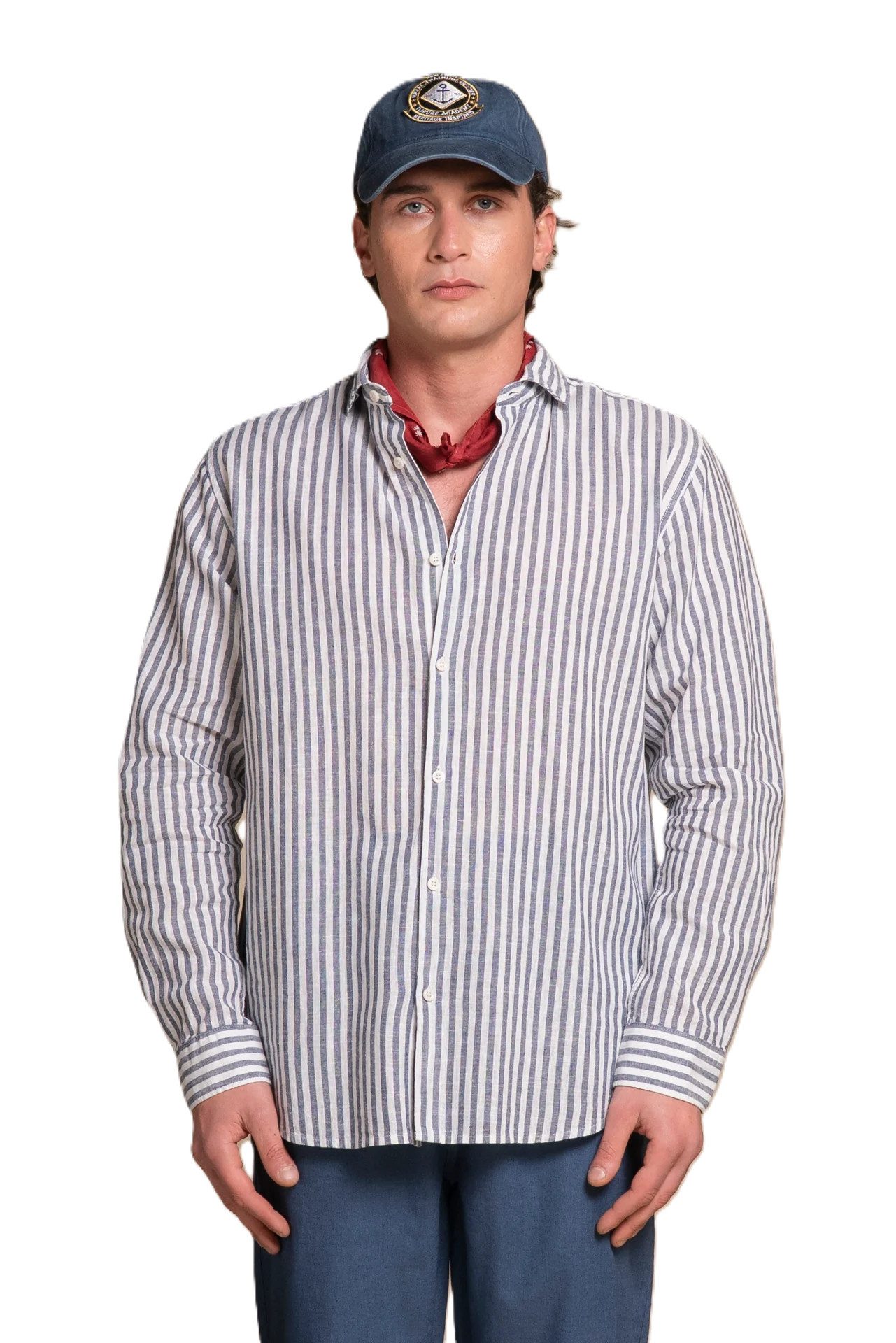 IMPURE Langarmhemd FRENCH COLLAR L/S SLIM SOFT LINEN C - gestreiftes Leinenhemd - Hemd