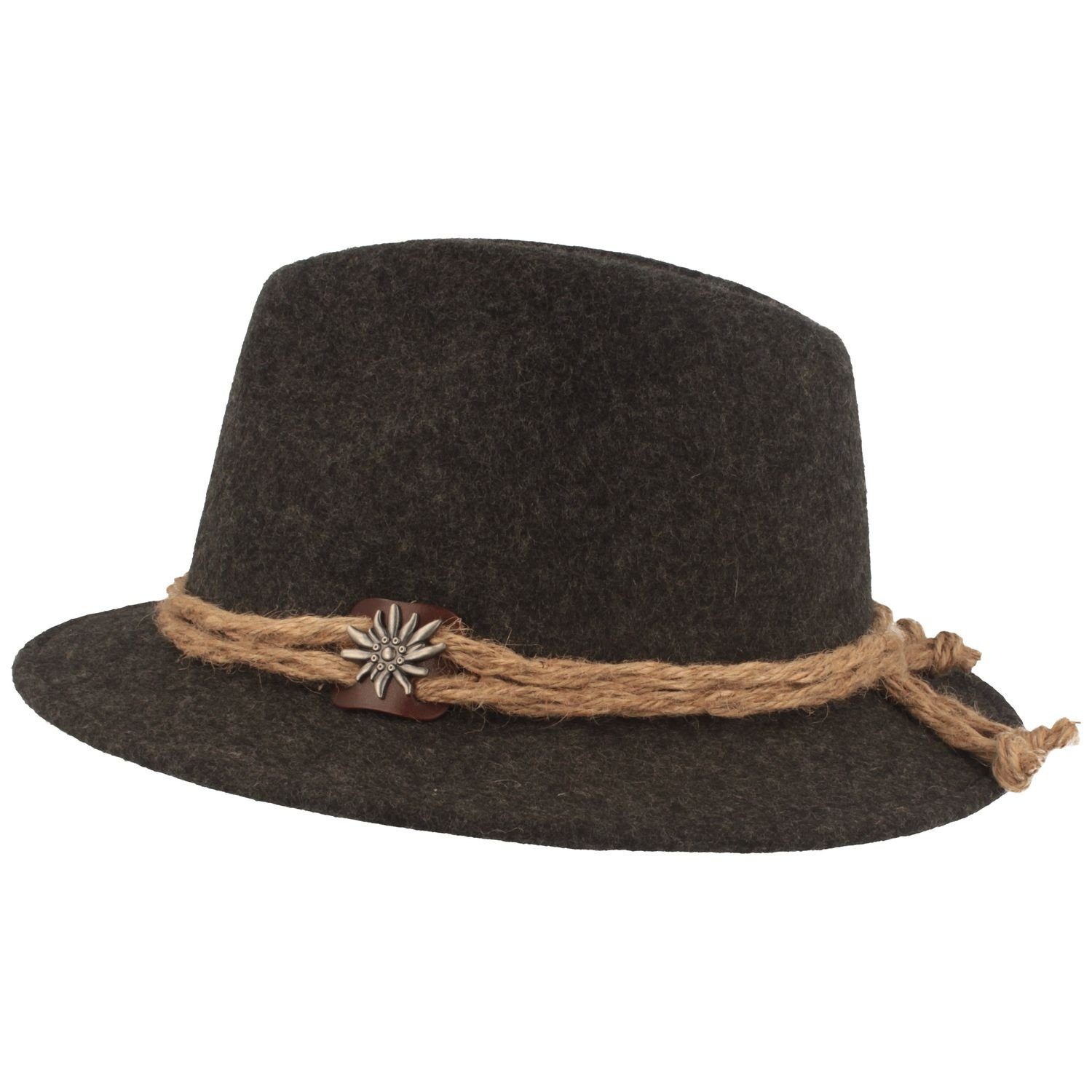 Breiter Filzhut mit Edelweiß und grober Kordel
