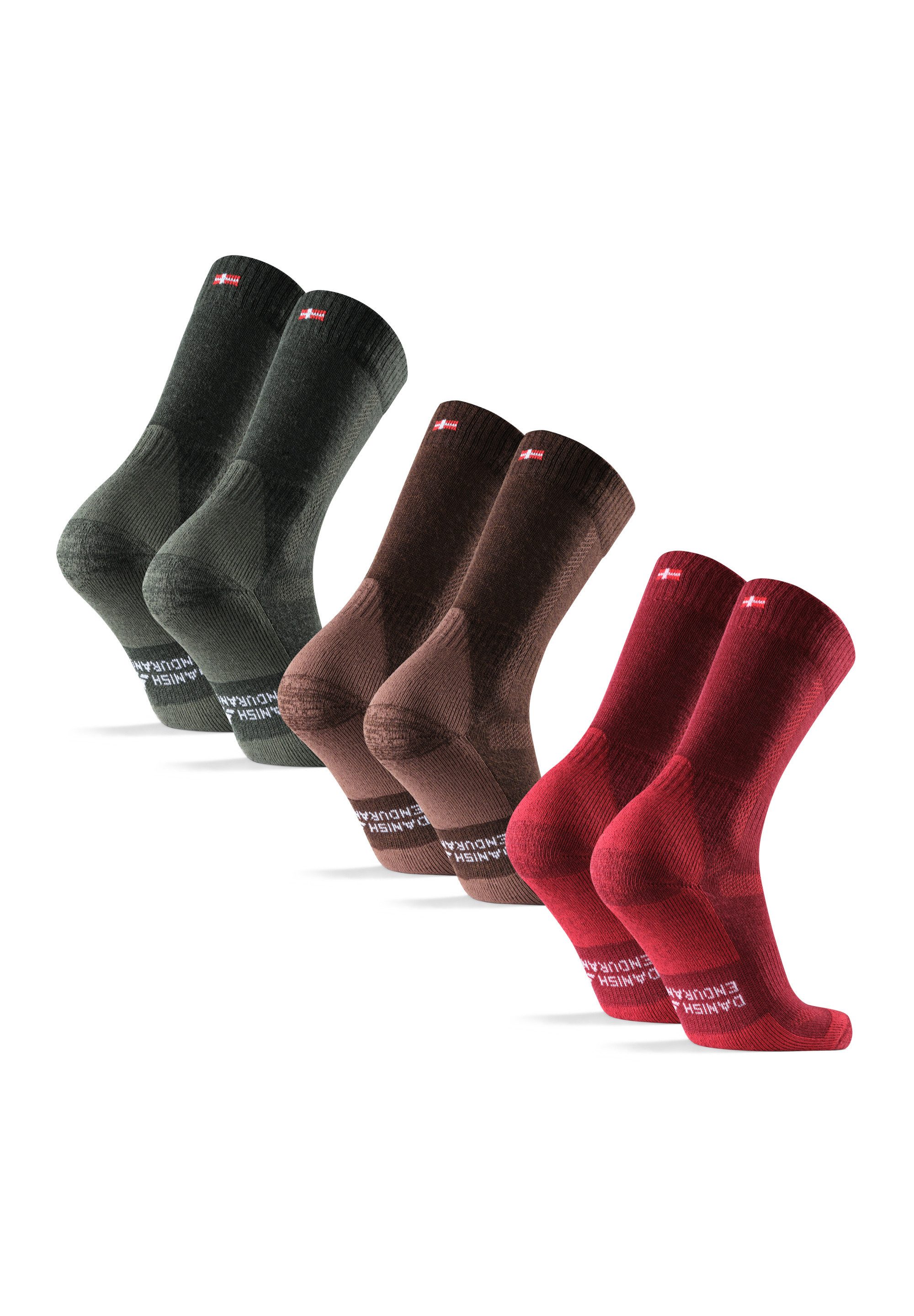DANISH ENDURANCE Basicsocken Classic Hiking Crew (3-Paar) Anti Blasen Socken zum Wandern, für Herren, Damen & Kinder