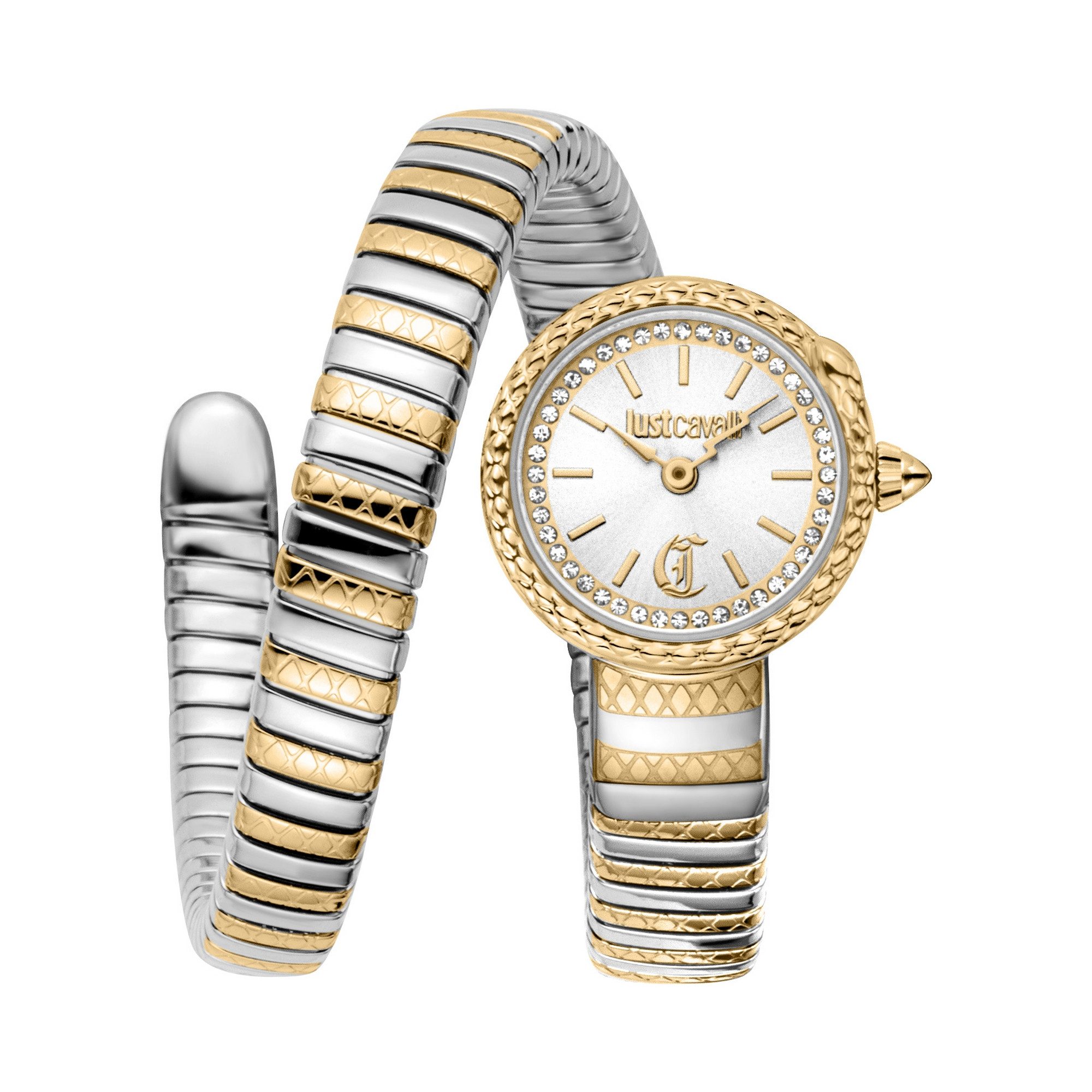 Just Cavalli Time Quarzuhr Signature Snake JC1L351M0055, Armbanduhr, Damenuhr, Edelstahlarmband, analog, Kristallsteine