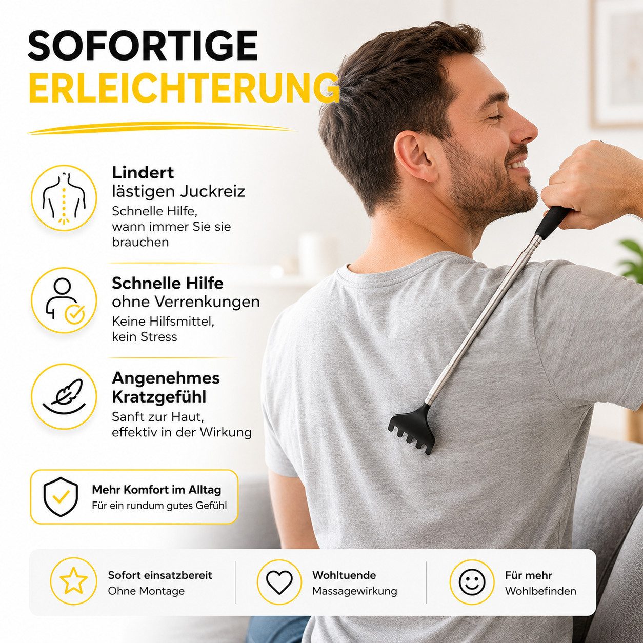 Everhomely® Massagegerät Rückenkratzer im 2er-Set, ausziehbar bis 75 cm, breite Kratzhand, 2er Set 2-tlg., 2-teilig – Bild 5 von 5