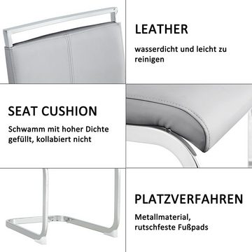 XDeer Freischwinger 4 Set Moderne Esszimmerstühle Eleganter Stuhl, Rücklehne aus PU Kunstleder Gepolstert Side Chair Hellgrau