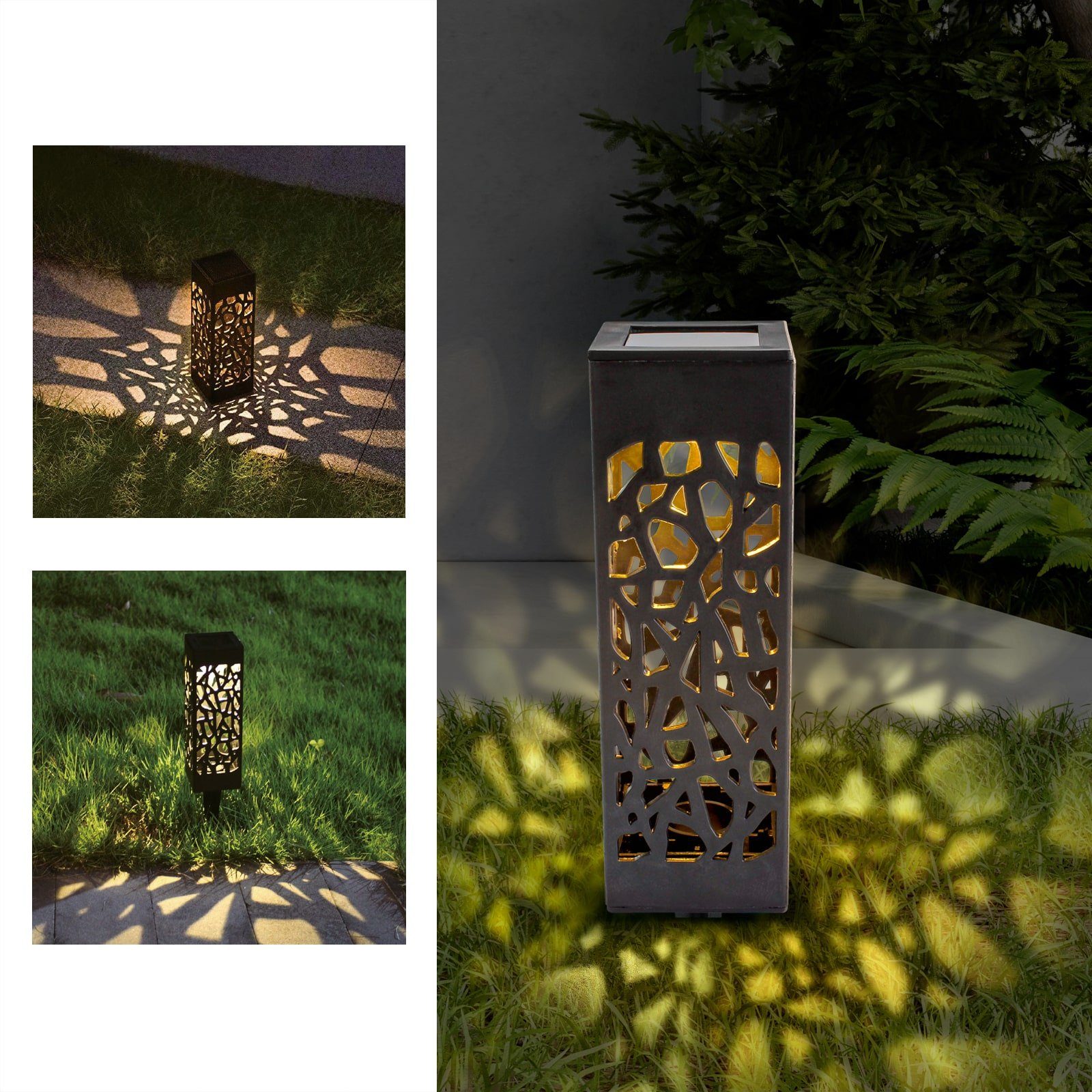 EAXUS LED Solarleuchte Hollow Out Edge - Gartenlampe für Außen mit Lichtmuster & Erdspieß, Mit Solarpanel und Dämmerungssensor, LED, warmweiß, IP44 versiegelt