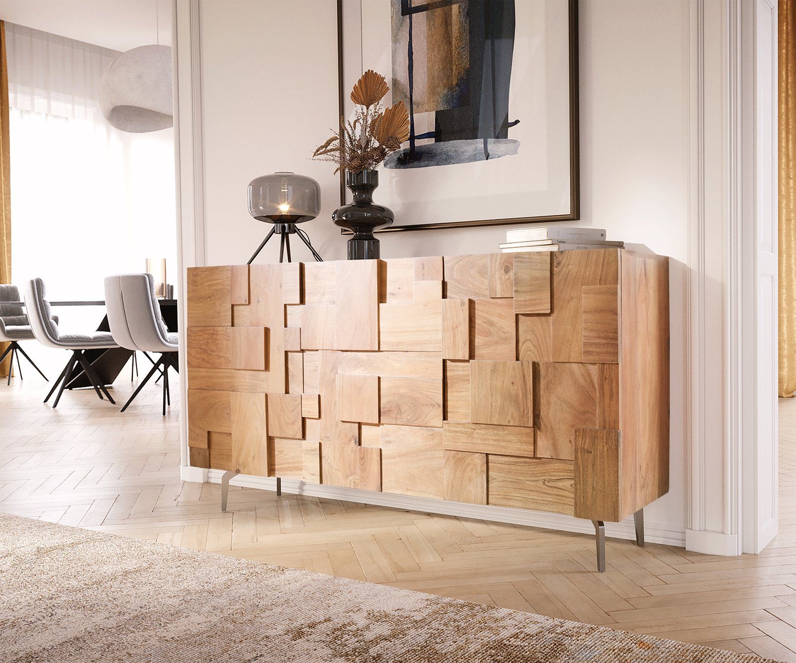 DELIFE Sideboard Puzzle, Akazie Natur 145 günstig online kaufen