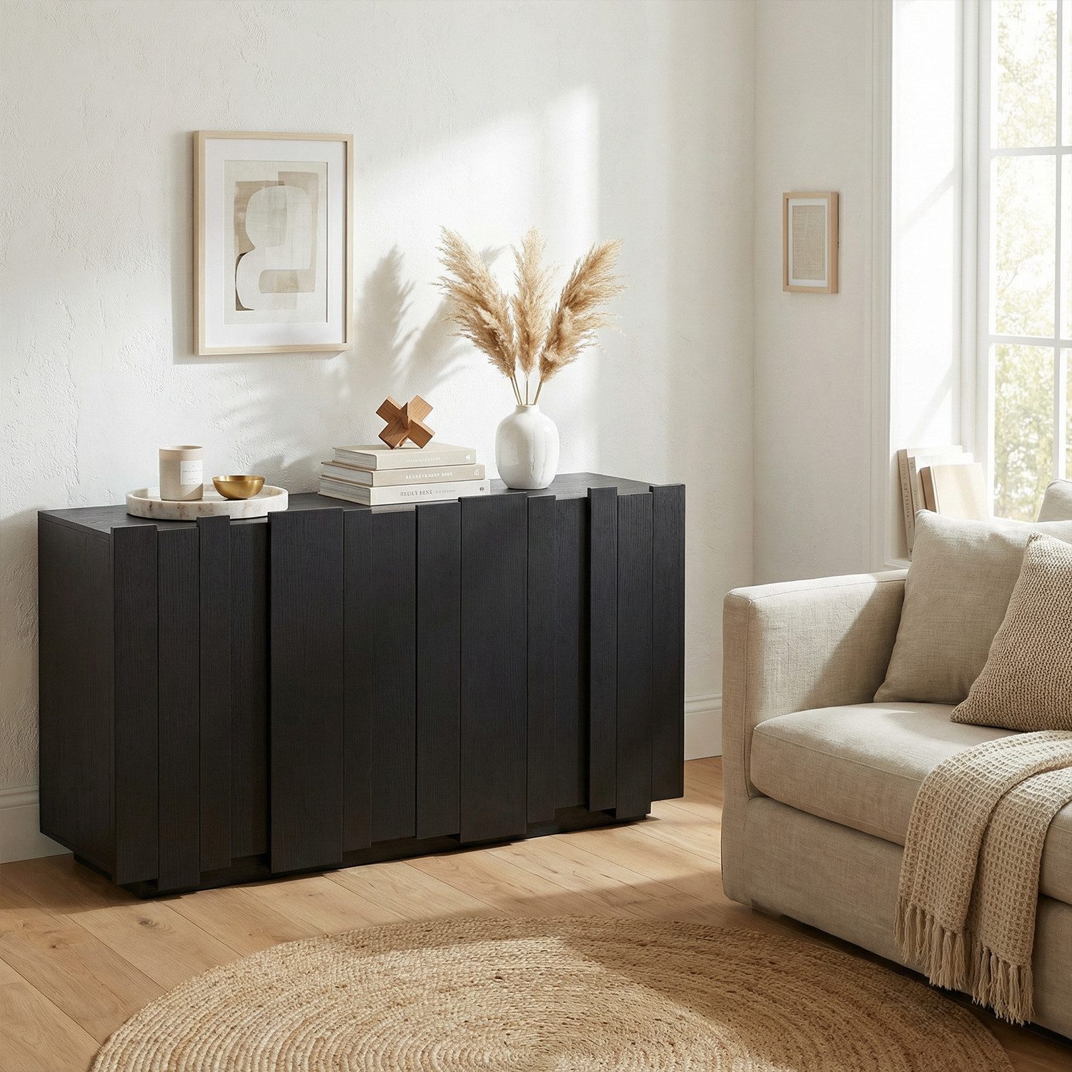 FUFU&GAGA Sideboard 150 cm, Moderner Beistellschrank mit 4 Türen, Schwarz