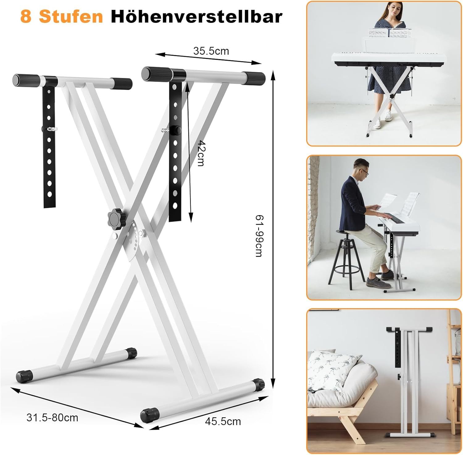 TLGREEN Keyboardständer 61-99cm,Keyboard Ständer, X Doppelstrebig, Höhenverstellbar in 8-Stufen