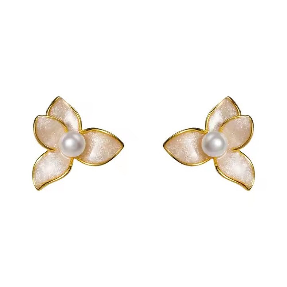 Runde Perlé Paar Ohrstecker Helena, Blume und Perle, kleine emaillierte Blu günstig online kaufen