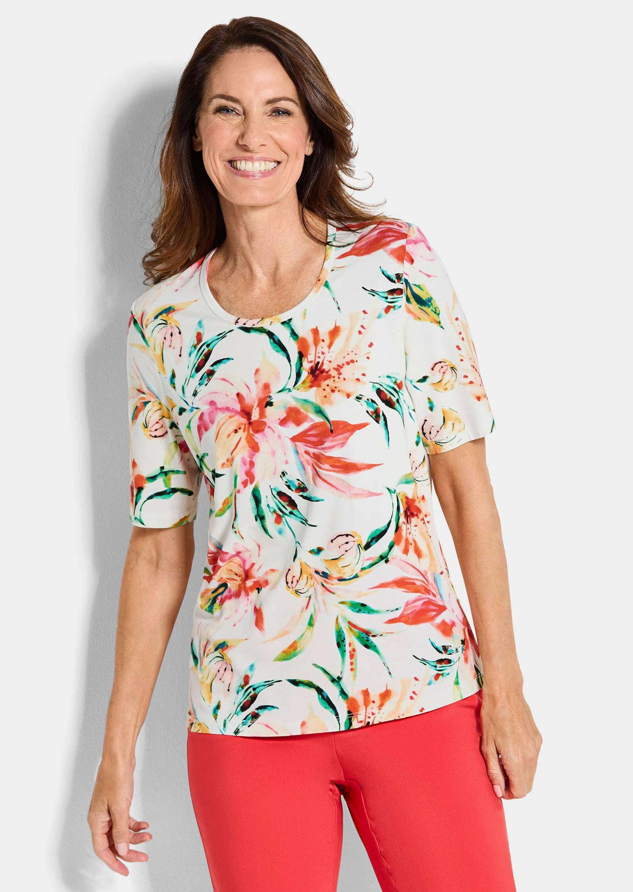 Print-Shirt Kurzgröße: Cityshirt mit floralem Muster