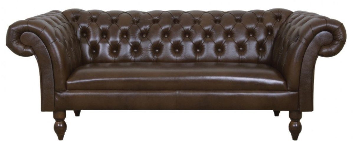 80 2-Sitzer cm 180 90 Padrino im H. Sofa Wohnzimmermöbel Casa Luxus Dunkelbraun x Echtleder Design - Chesterfield 2er x
