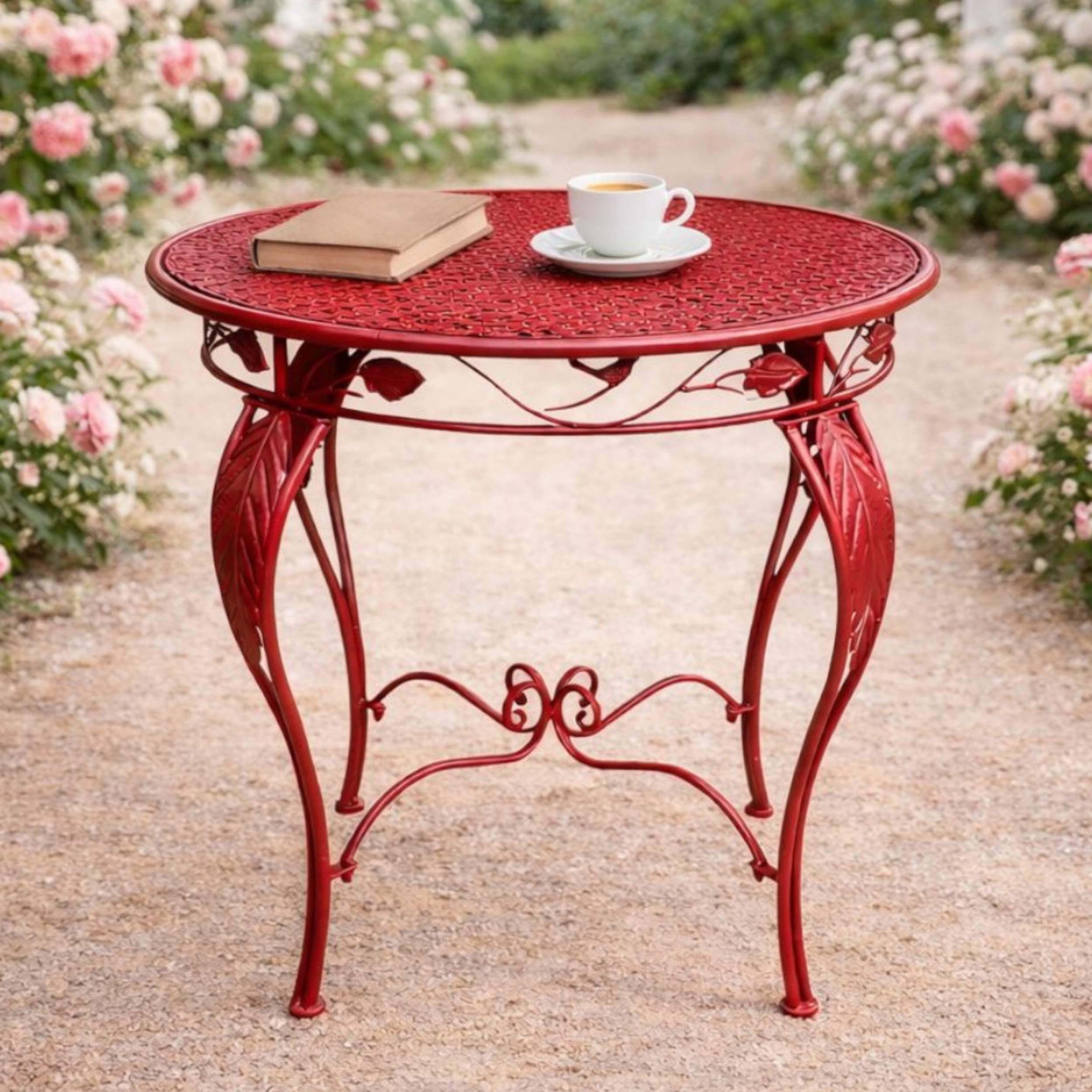 DanDiBo Bistrotisch Gartentisch Rund 70cm Metall Antik Rot Wetterfest Rossa Terrassentisch
