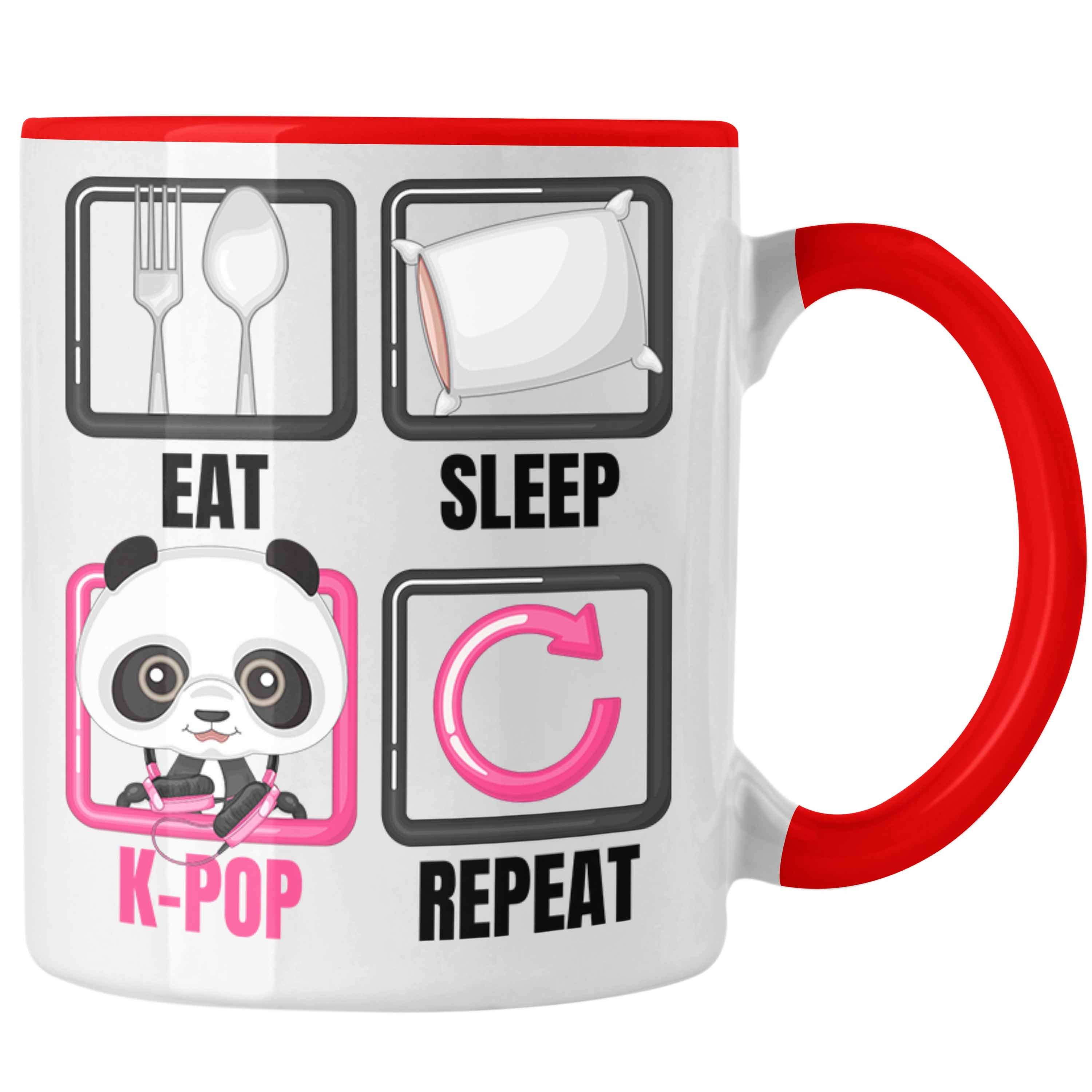 Trendation Tasse Eat Sleep K-Pop Tasse Geschenk Koreanische Musik Kpop Geschenkidee Spr Rot | Teetassen