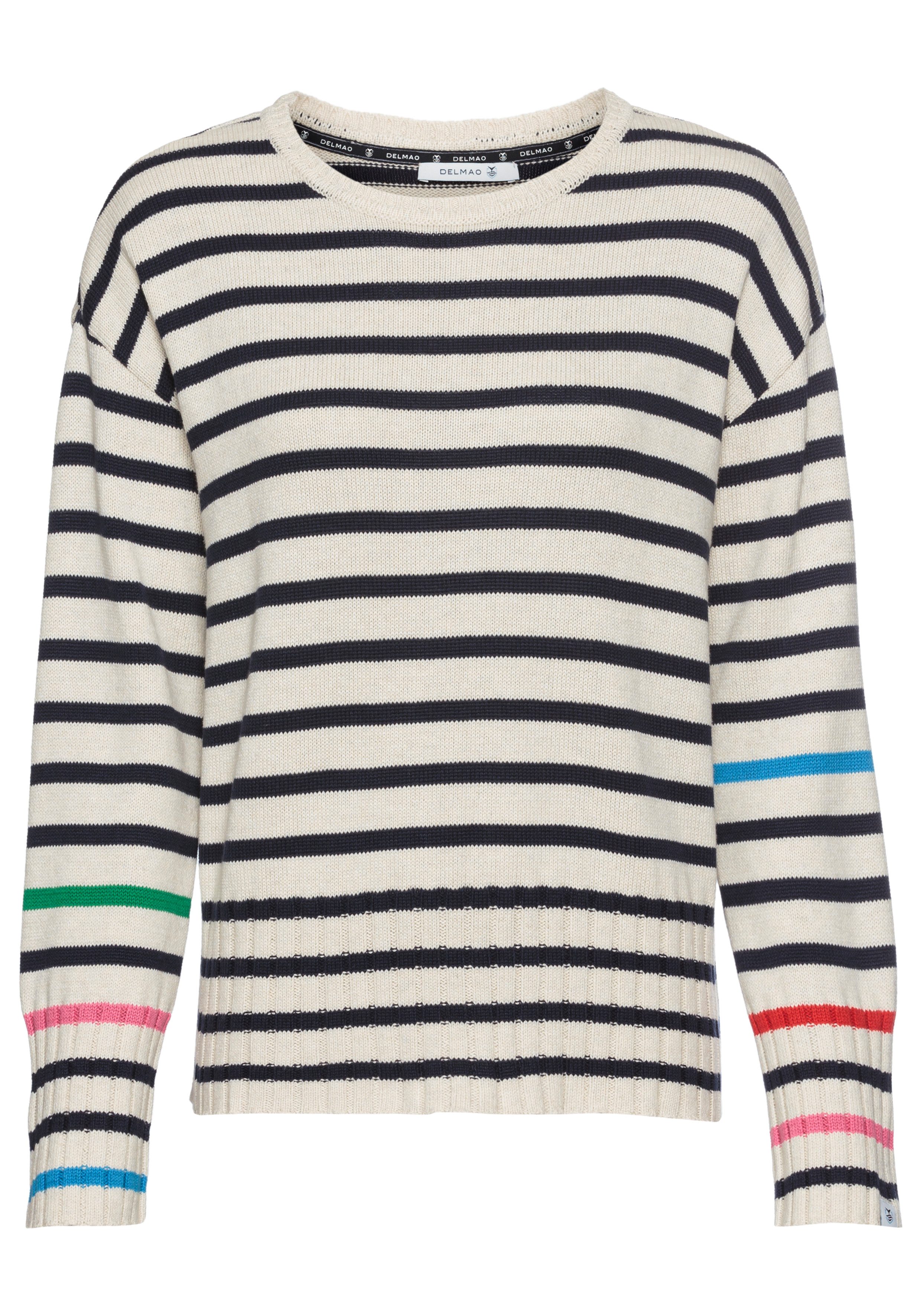 DELMAO Strickpullover mit bunten Akzentstreifen. Reduzierter Preis € 17,35. Unverbindliche Preisempfehlung € 39,99