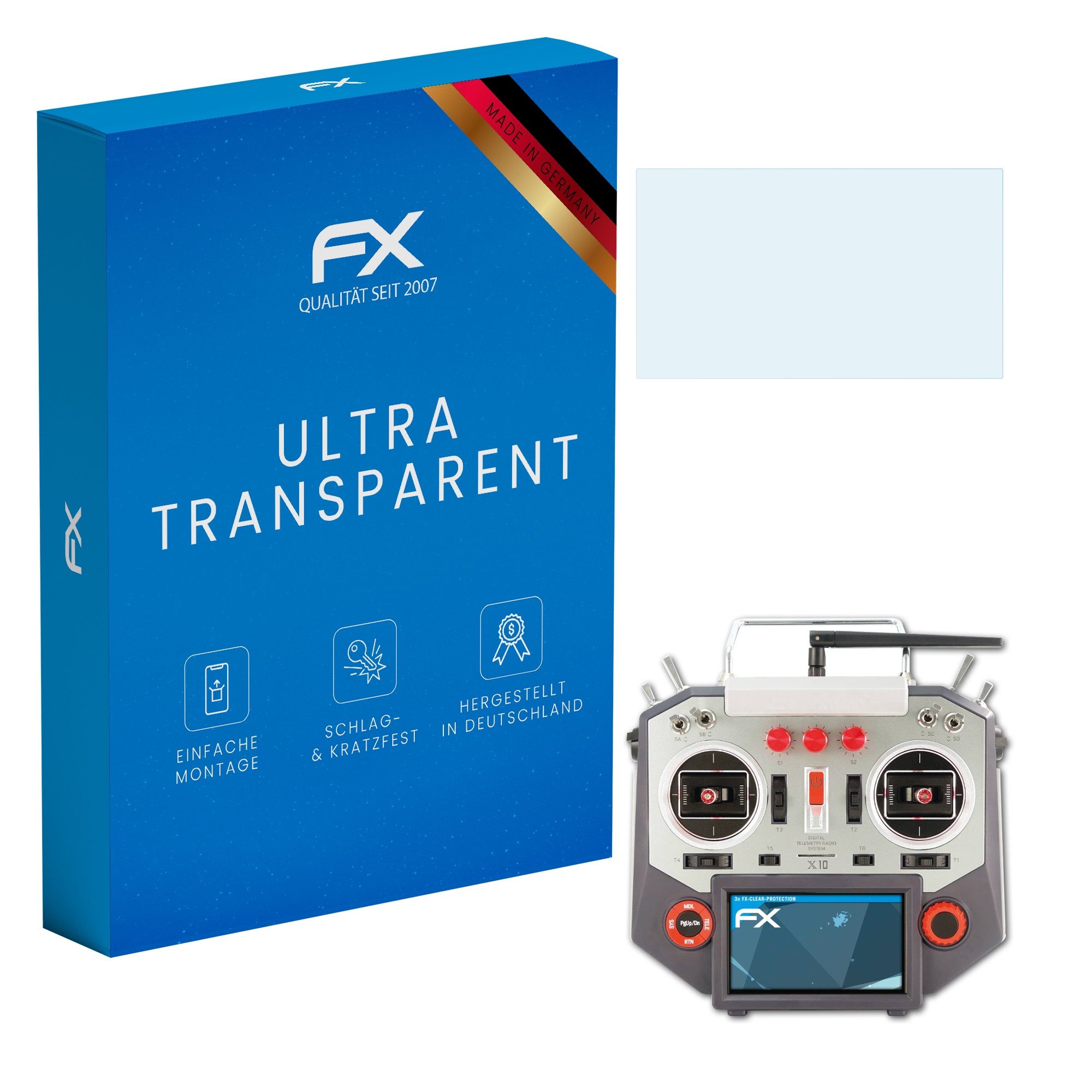 atFoliX Schutzfolie Displayschutz für FrSky Horus X10S, (3 Folien), Ultraklar und hartbeschichtet