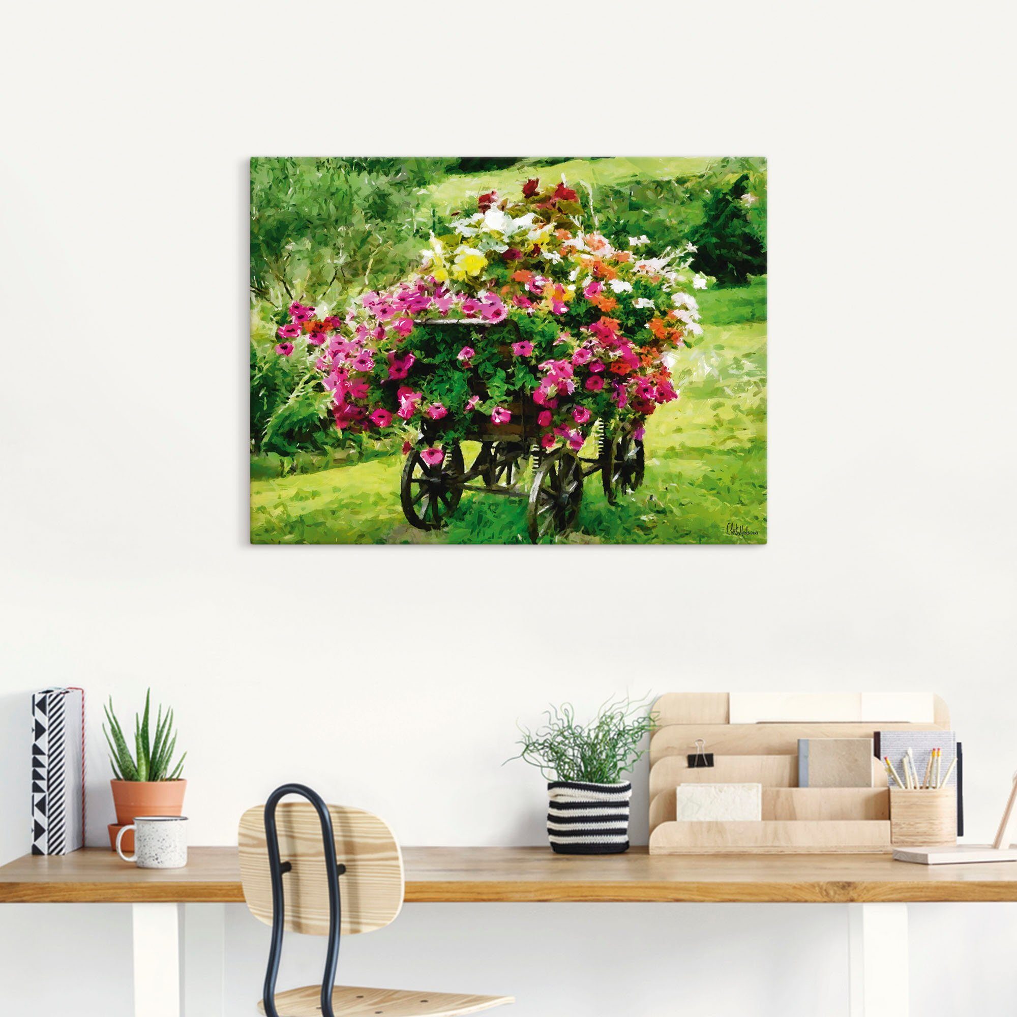 Artland Leinwandbild Kutsche mit Blumen, Blumenbilder (1 St), auf Holzrahmen gespannt