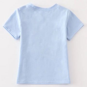 suebidou T-Shirt Kurzarmshirt blau mit auswechselbaren Patches mit Tiermotiven 3 Patches zum Knöpfen um den Look zu wechseln