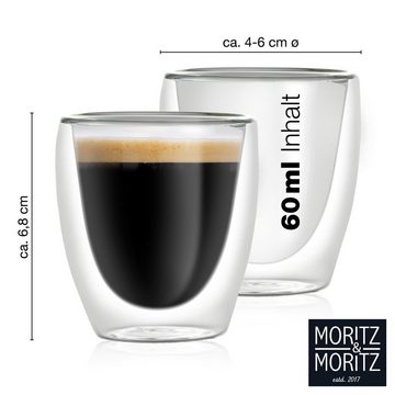Moritz & Moritz Espressoglas Moritz & Moritz Barista Torino 6 x 60 ml Doppelwand-Thermo-Gläser, Borosilikatglas, für Espresso, Tee, Heiß-und Kaltgetränke
