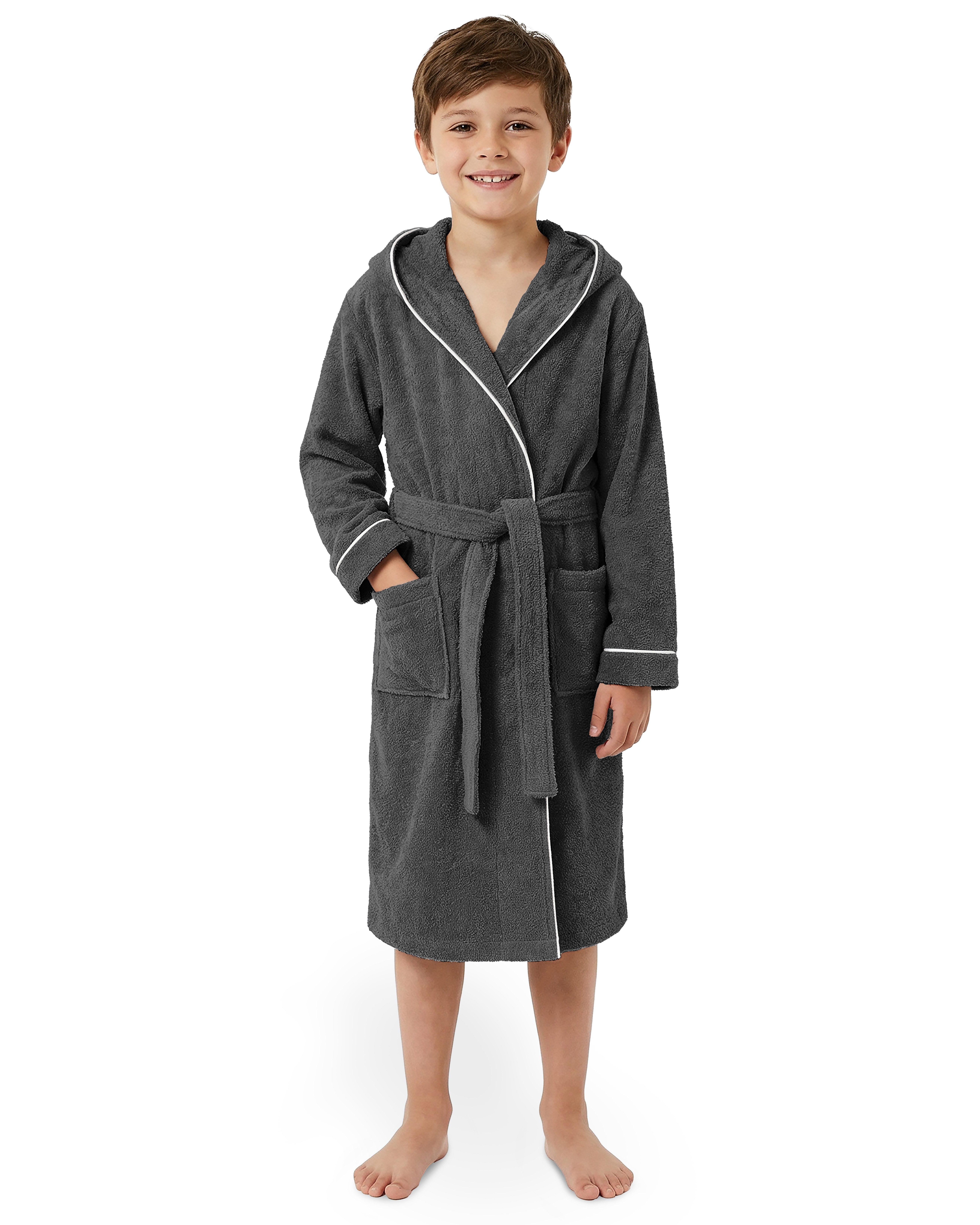 Laynenburg Kinderbademantel Frottee Bademantel für Kinder mit Kapuze aus 100% Baumwolle, in den flauschigen Größen von 110 - 176 für Mädchen, Junge, Teenager