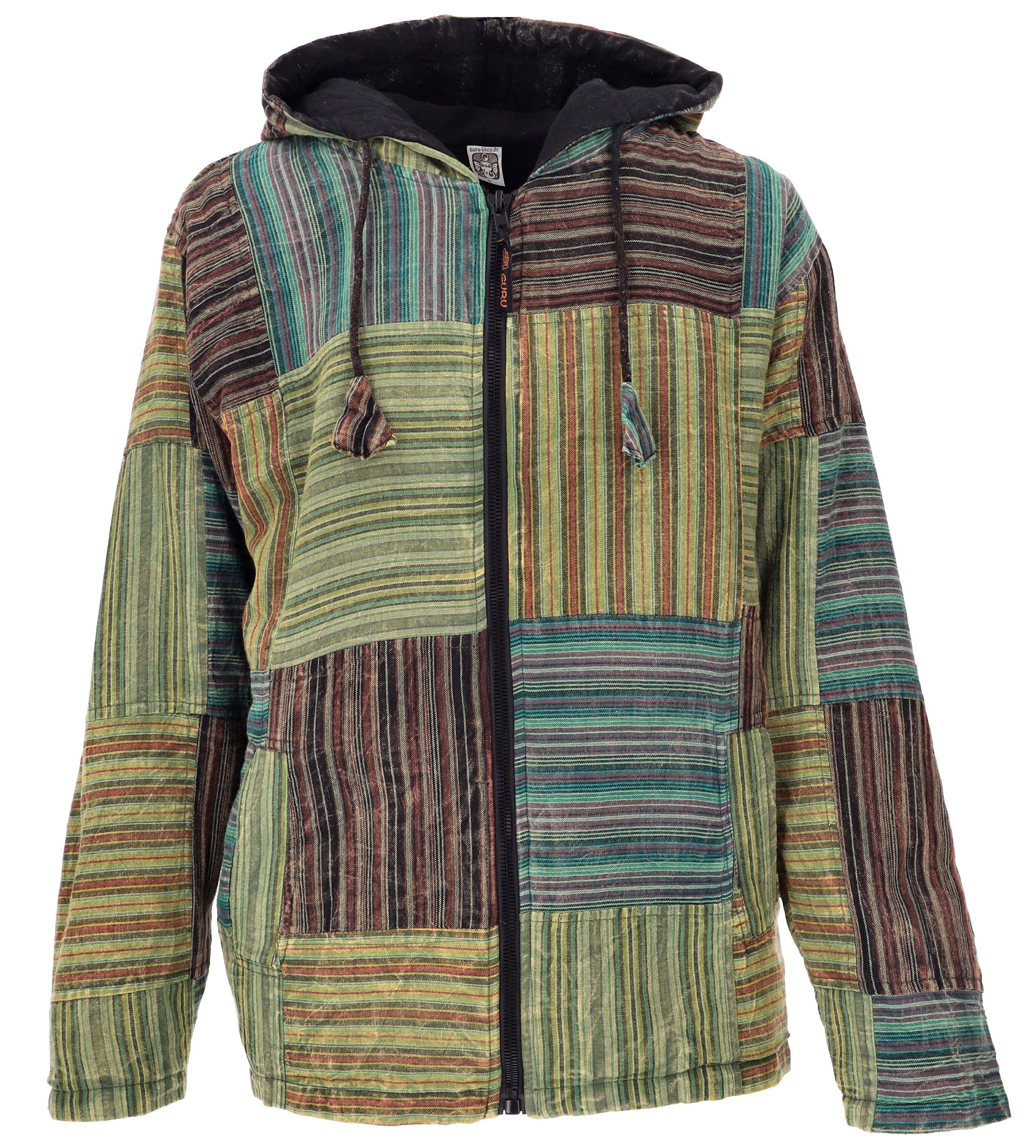 Guru-Shop Strickjacke Goa Jacke, Unisex Patchwork Jacke - grün Hippie, Ethno Style, alternative Bekleidung