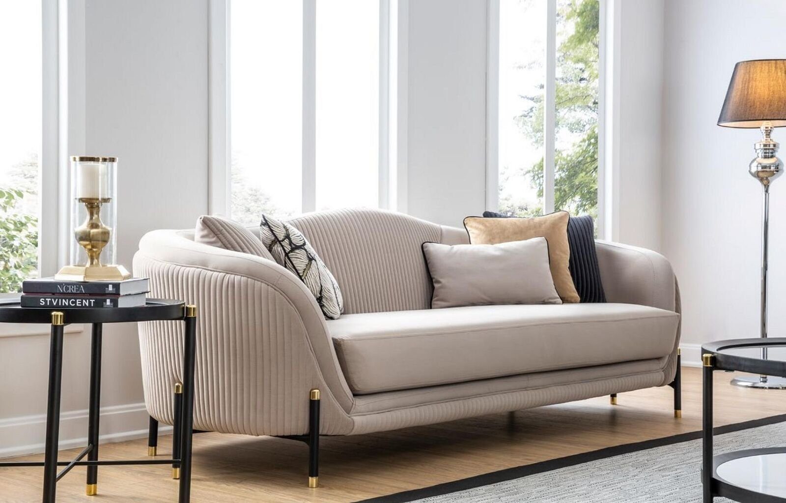 JVmoebel 3-Sitzer Sofa 3 Sitzer Polstersofa beige Textil Sitz Design Couch  Stoff Modern