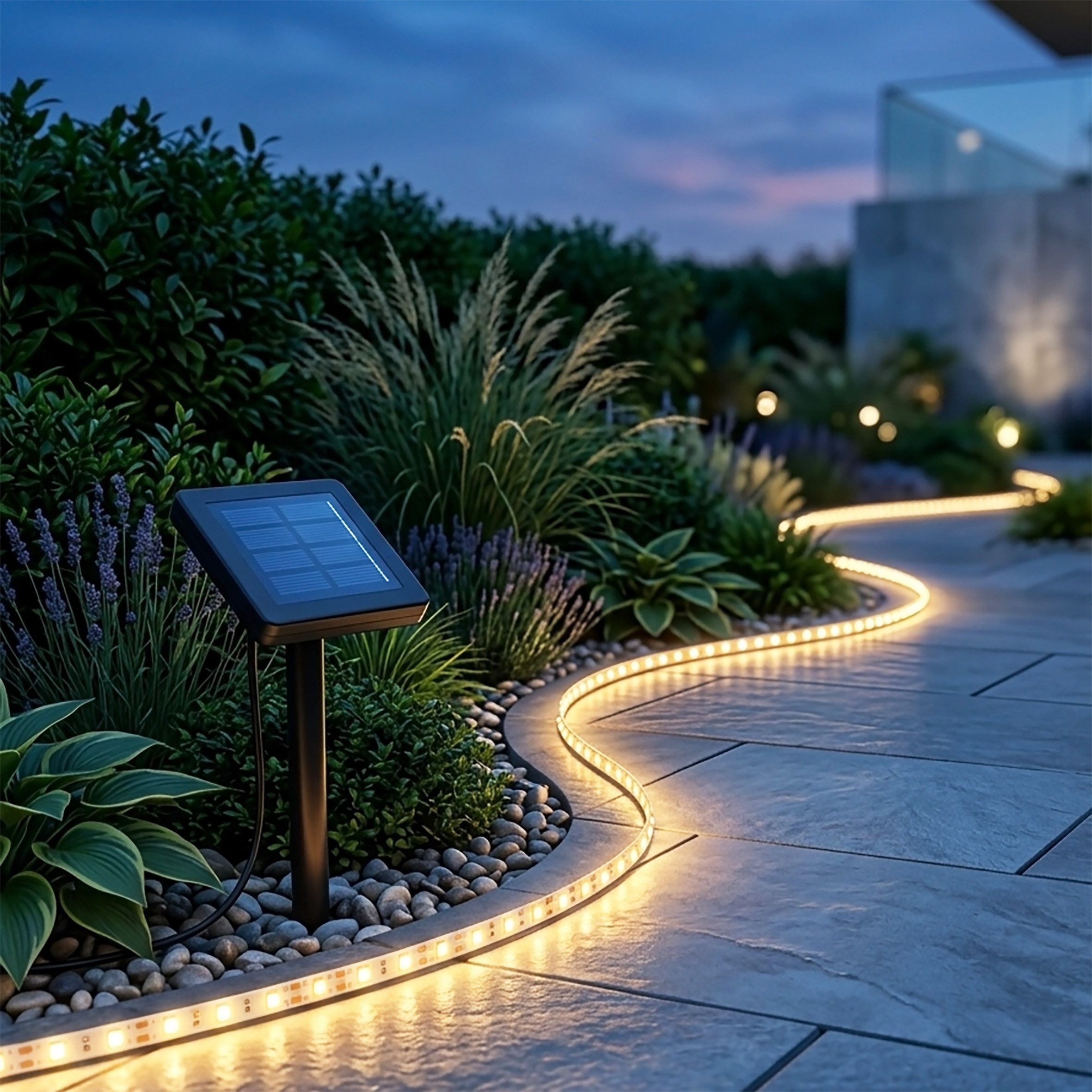 Spetebo LED Stripe Outdoor Solar Lichtstreifen selbstklebend, 120-flammig,Solar LED Stripe selbstklebend warm weiß 200 cm für Außen – Bild 4 von 5
