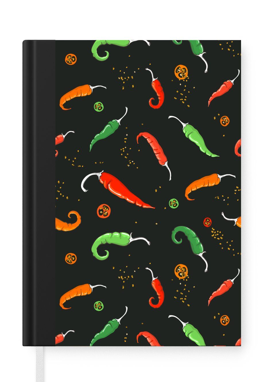 MuchoWow Notizbuch Paprika - Muster - Saatgut, Journal, Merkzettel, Tagebuch, Notizheft, A5, 98 Seiten, Haushaltsbuch | Notizbücher