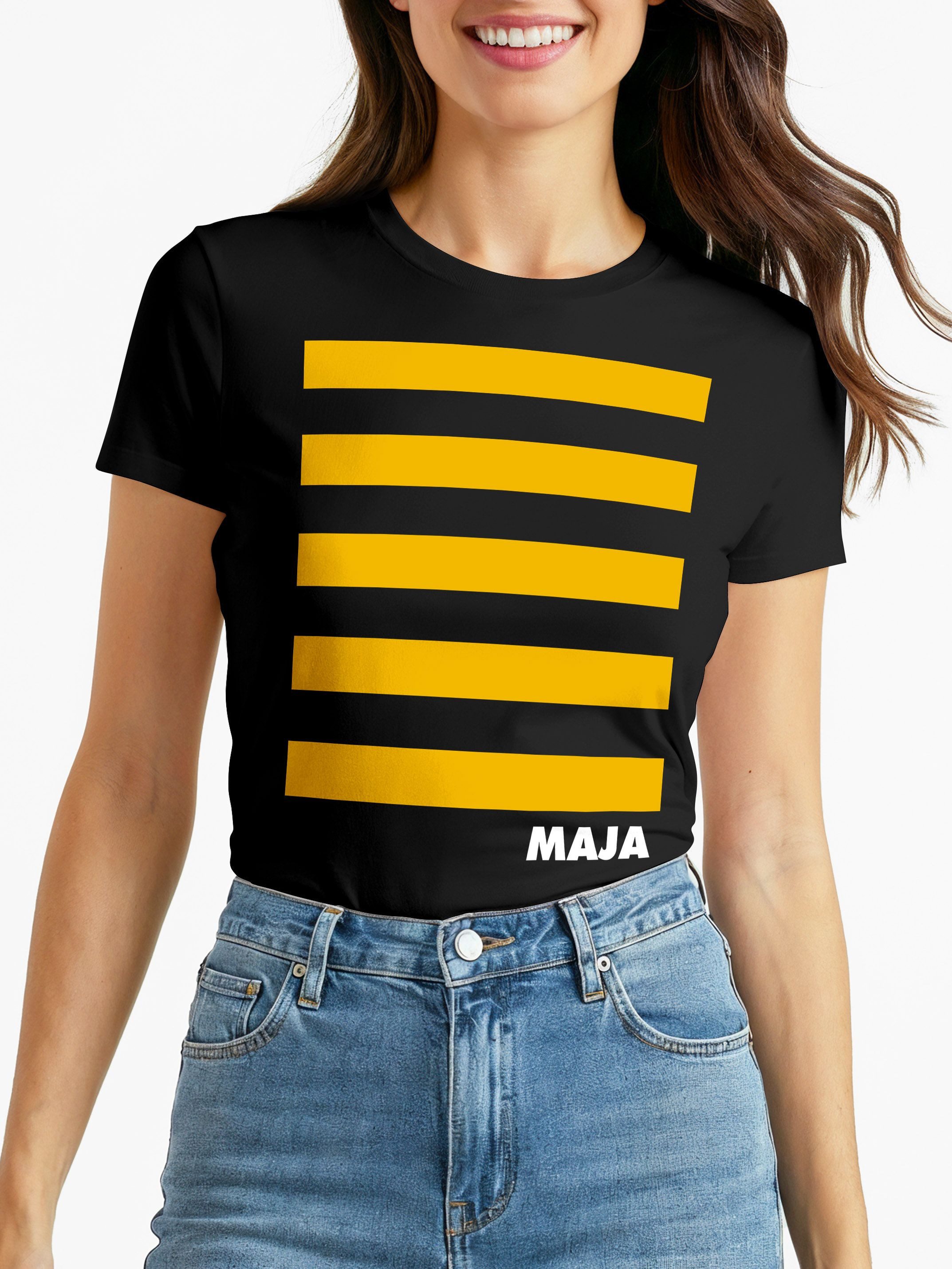 Print-Shirt Damen T-Shirt - Biene Hummel - Fasching Karneval Ersatz Verkleidung