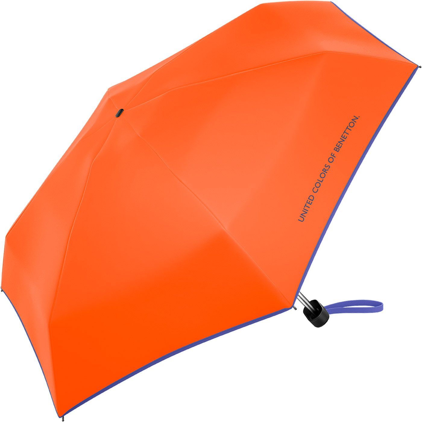 United Colors of Benetton Taschenregenschirm Ultra Mini Flat HW 2023 - red orange, leuchtende Modefarben mit kontrastreichem Saum