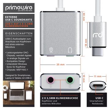 Primewire USB-Soundkarte Virtual 7.1 Surround, extern, Stereo Audio Adapter, Windows 10 & Mac OS X kompatibel