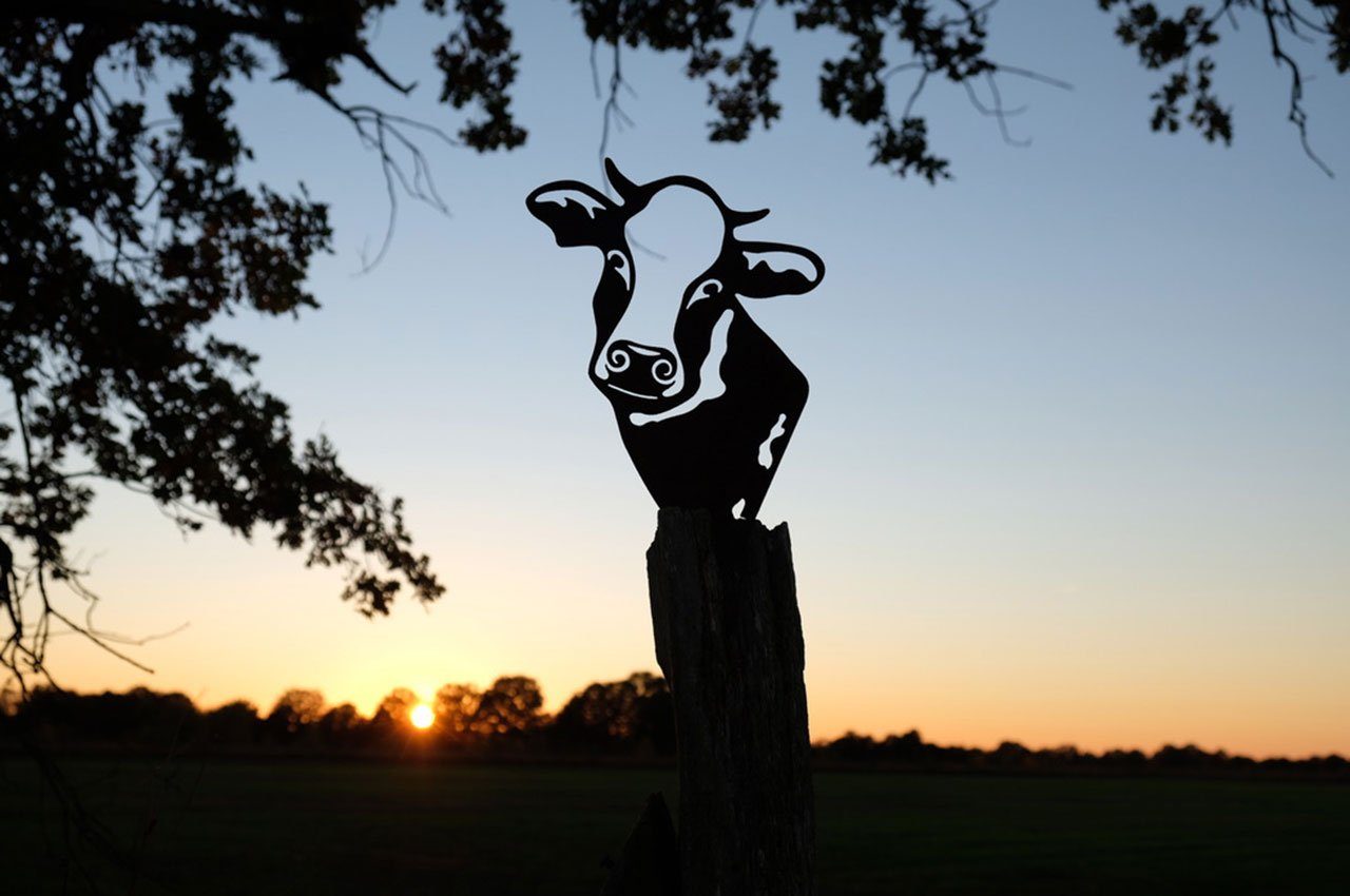 Gartenfigur Rost Wanddeko ILLUMINO für Lotti Kunst Kuh und und Tier Zaun Garten Metall Deko Haus Baumstecker den Naturrost Gartenstecker