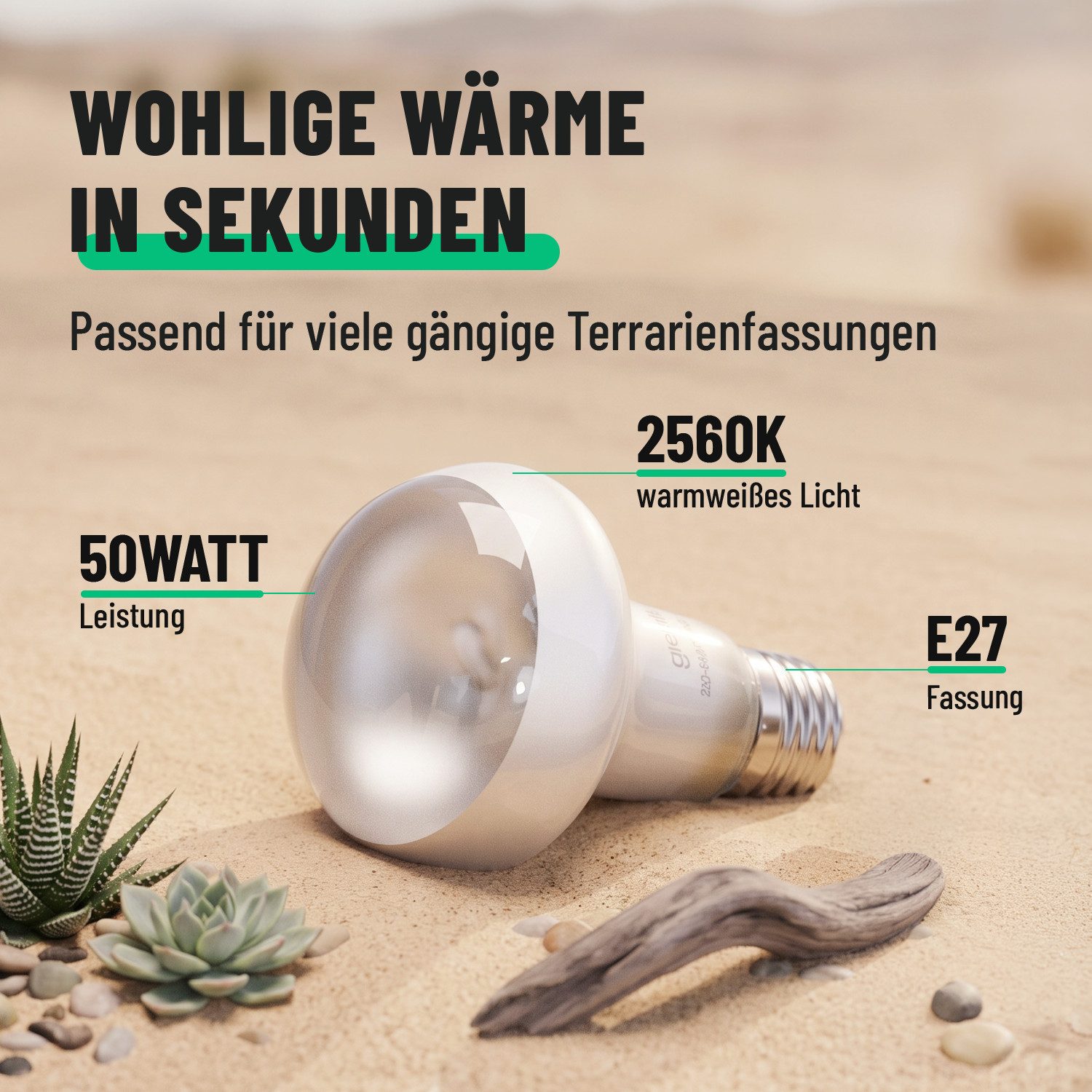 greate. Terrarienleuchte UVA Terrarium Lampe E27 50W - 4er Pack Reptilien Wärmelampe, warmweiß – Bild 4 von 5