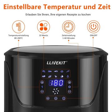 LLIVEKIT Heißluftfritteuse, 1400 W, mit 5 Liter, Digitalem LED-Touchscreen