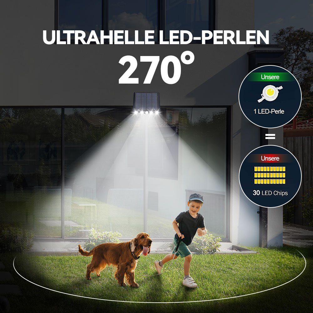 Kopf, 3 360° Solar, Modi, Bewegungssensor, für Garten, Garage Hof wasserdicht, LED verstellbarer Warmweiß/Weiß, Außen-Wandleuchte Rosnek LED-Flutlichter