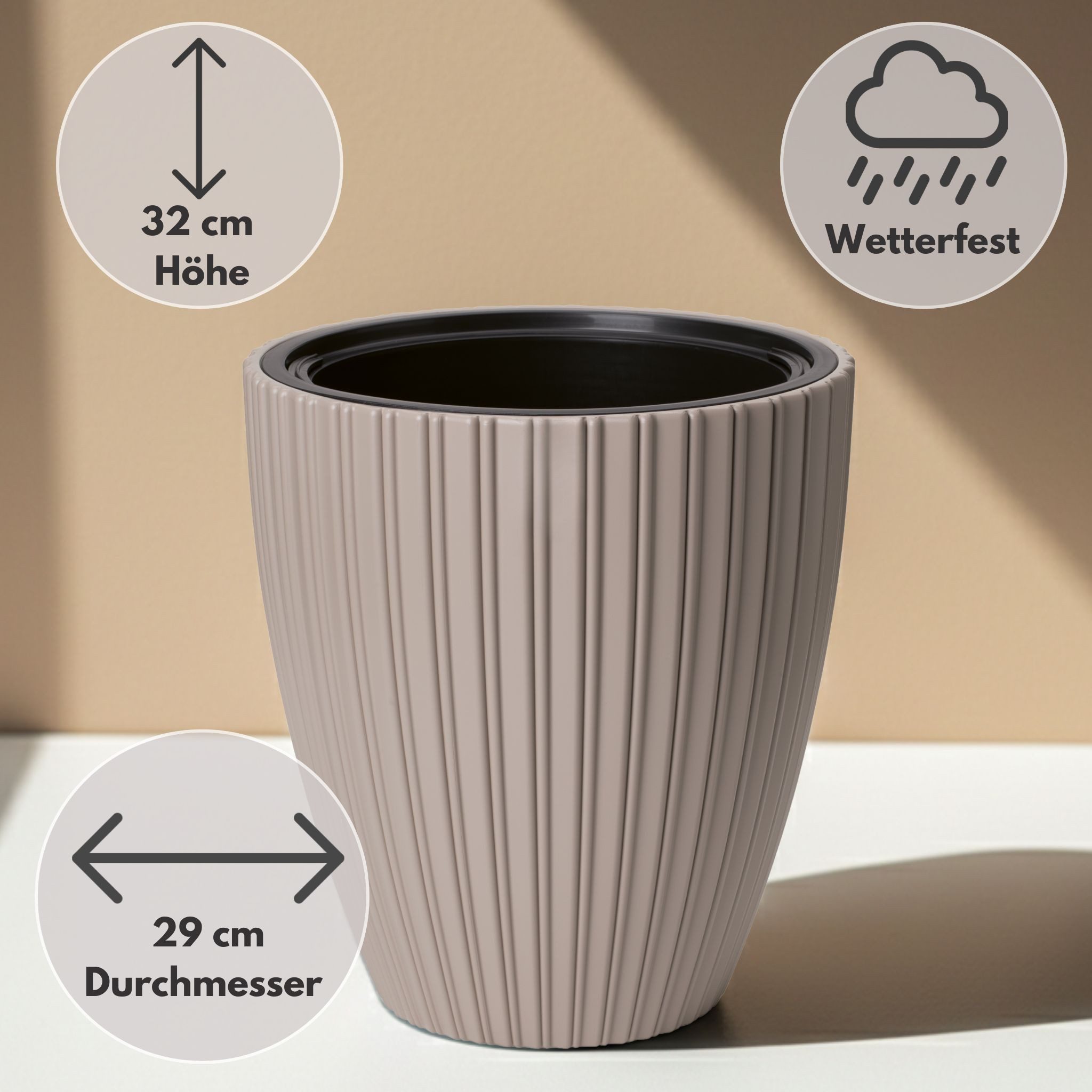 matches21 HOME & HOBBY Blumentopf Großer Outdoor Blumentopf ZENTO taupe in 29 x 32 cm (1 St), Runder innen, außen Pflanztopf als wetterfester Pflanzen-Topf – Bild 2 von 5