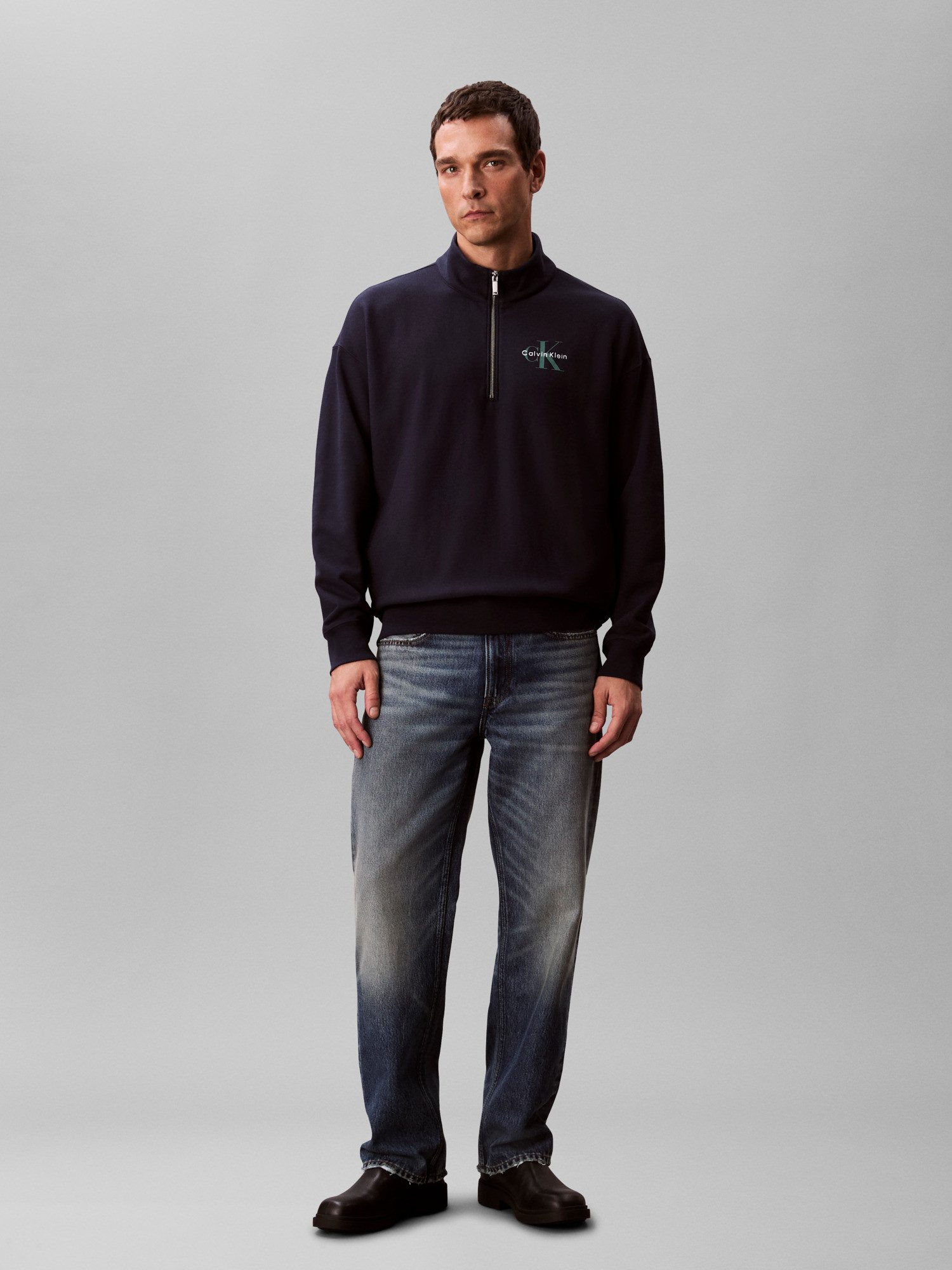 Calvin Klein Jeans Sweatshirt LS EU 350TERRY MICRO MONOLOGO QT Regular fit, Stehkragen und Reißverschluss