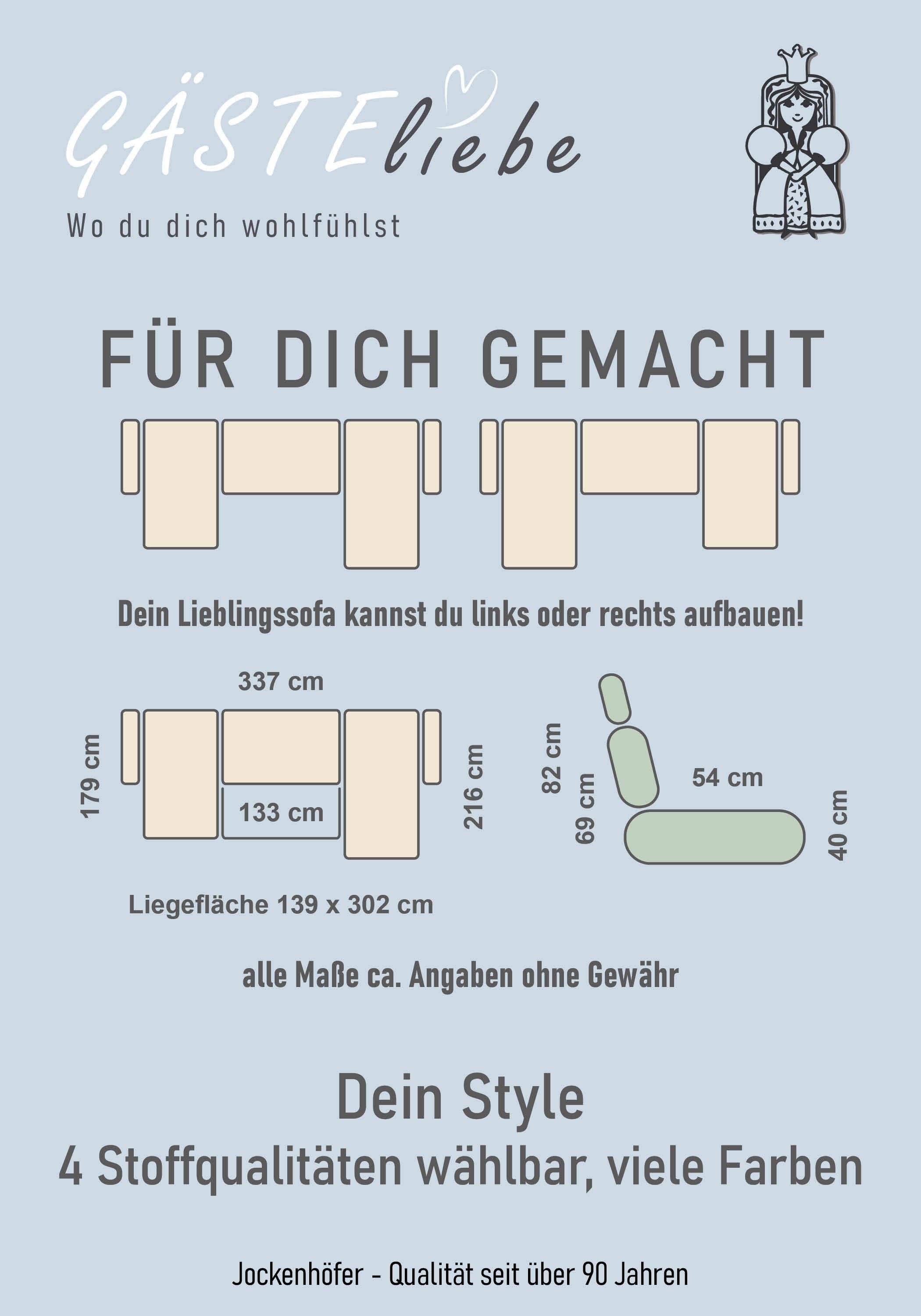 Jockenhöfer Gruppe Wohnlandschaft Orlando U-Form, B: 337 cm, Liegefl. 135x305 cm, mit Schlaffunktion, Bettkasten, 2 Kopfstützen & 2 Zierkissen,Federkern – Bild 4 von 5