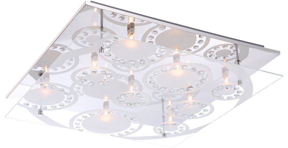 quadratisch Glas Beleuchtung LED Deckenleuchte Leuchtmittel nicht etc-shop Kristalle inklusive, Chrom Deckenleuchte, Wohnzimmer