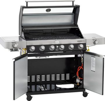 RÖSLE Gasgrill BBQ-Station VIDERO, 25527, G6-S Schwarz, 6 Brenner, extra Primezone/Seitenbrenner, VARIO+