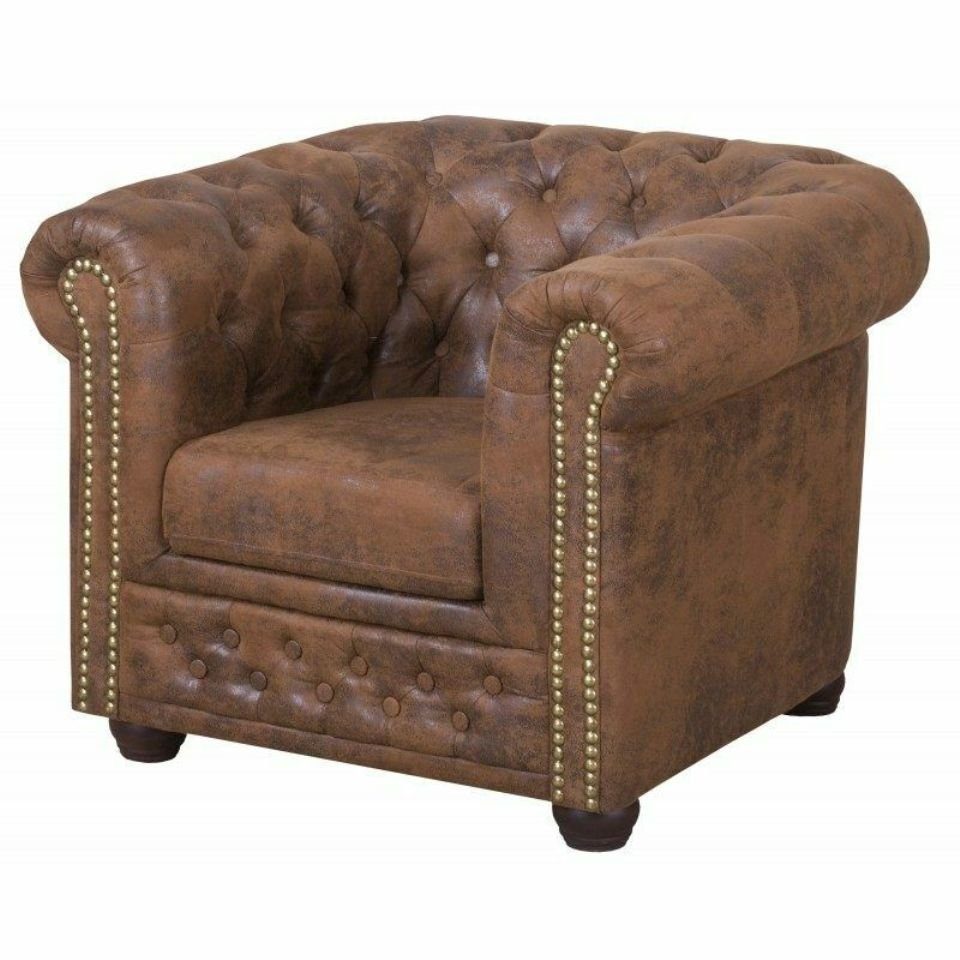 Polster York Chesterfield Sitzer JVmoebel Neu Sofa Sessel, Couch Sofas 1 Leder Couchen Gobi